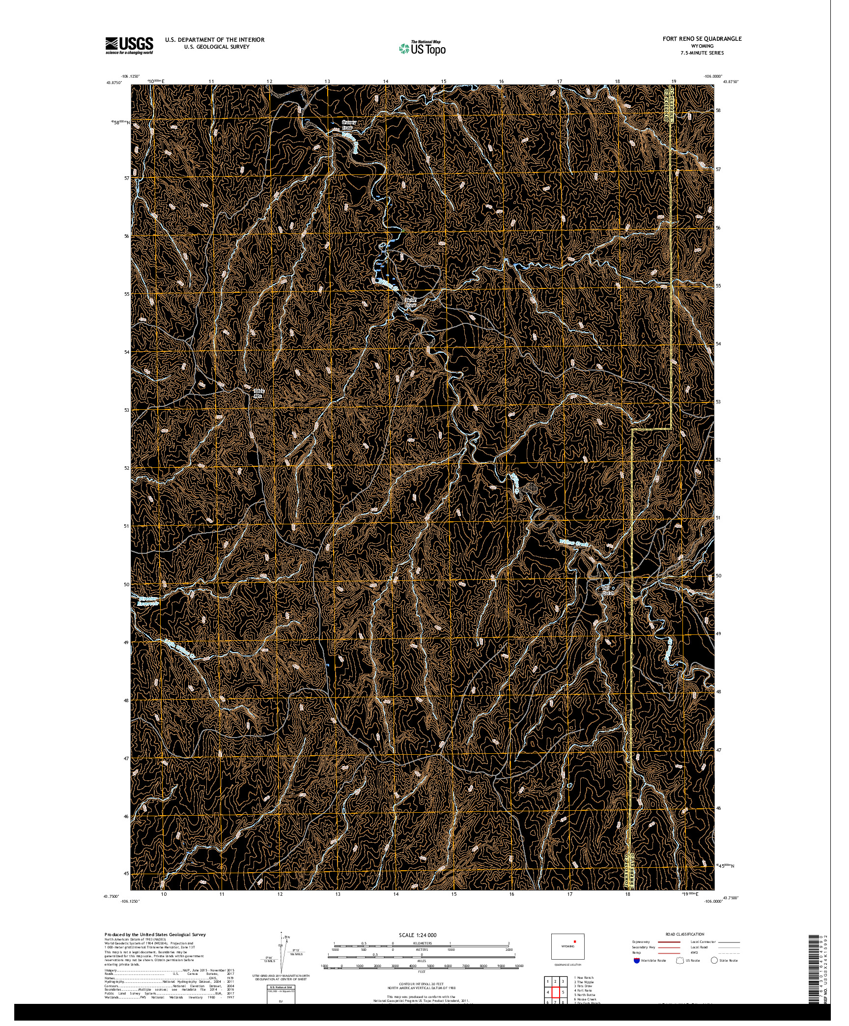USGS US TOPO 7.5-MINUTE MAP FOR FORT RENO SE, WY 2017