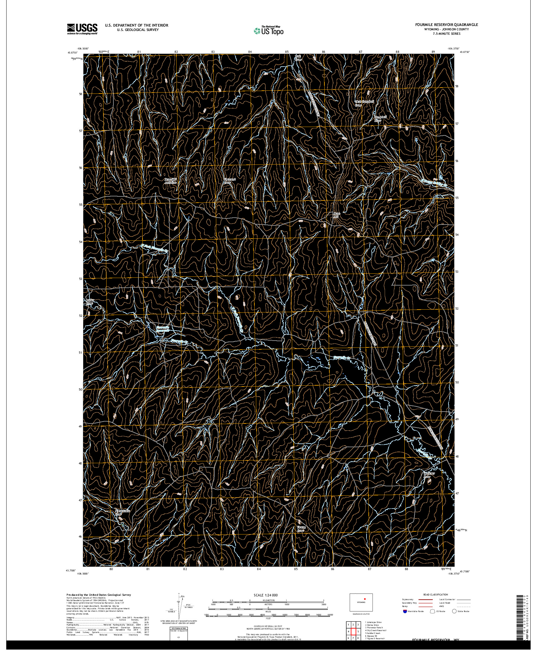 USGS US TOPO 7.5-MINUTE MAP FOR FOURMILE RESERVOIR, WY 2017