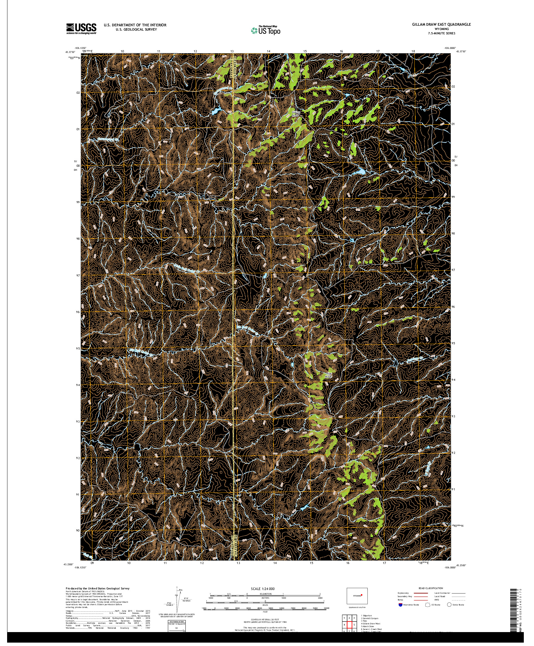 USGS US TOPO 7.5-MINUTE MAP FOR GILLAM DRAW EAST, WY 2017