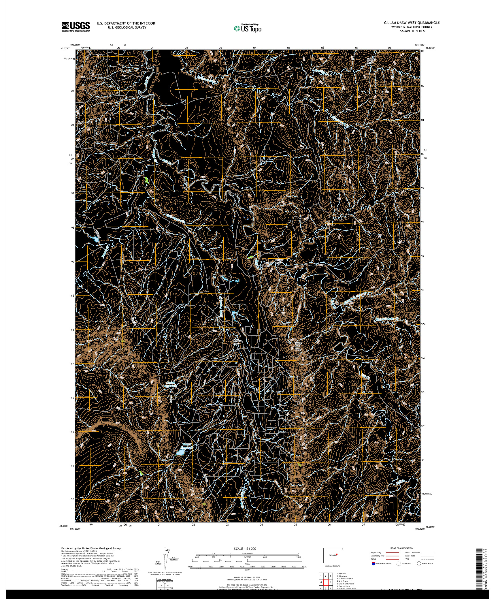 USGS US TOPO 7.5-MINUTE MAP FOR GILLAM DRAW WEST, WY 2017