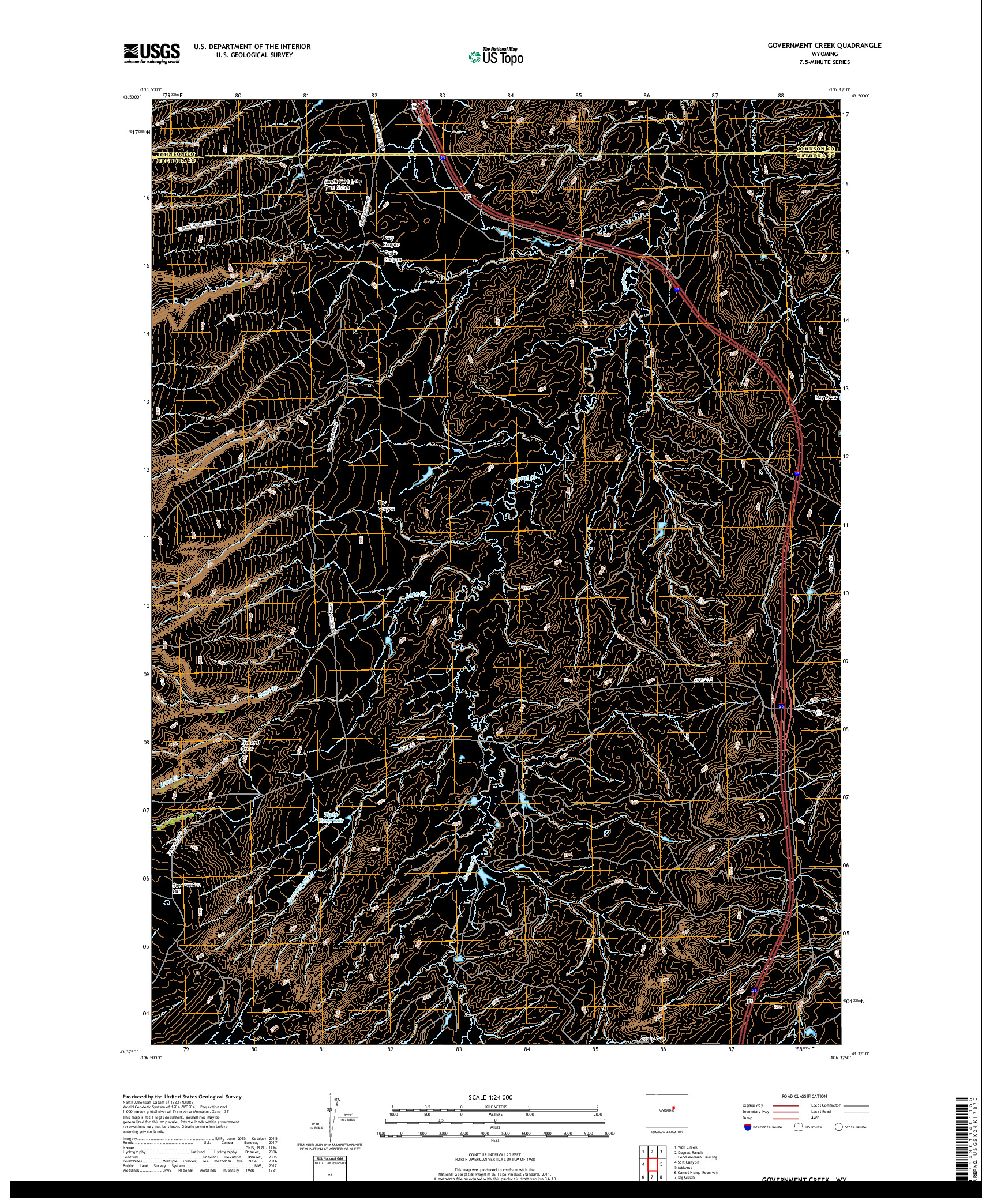 USGS US TOPO 7.5-MINUTE MAP FOR GOVERNMENT CREEK, WY 2017