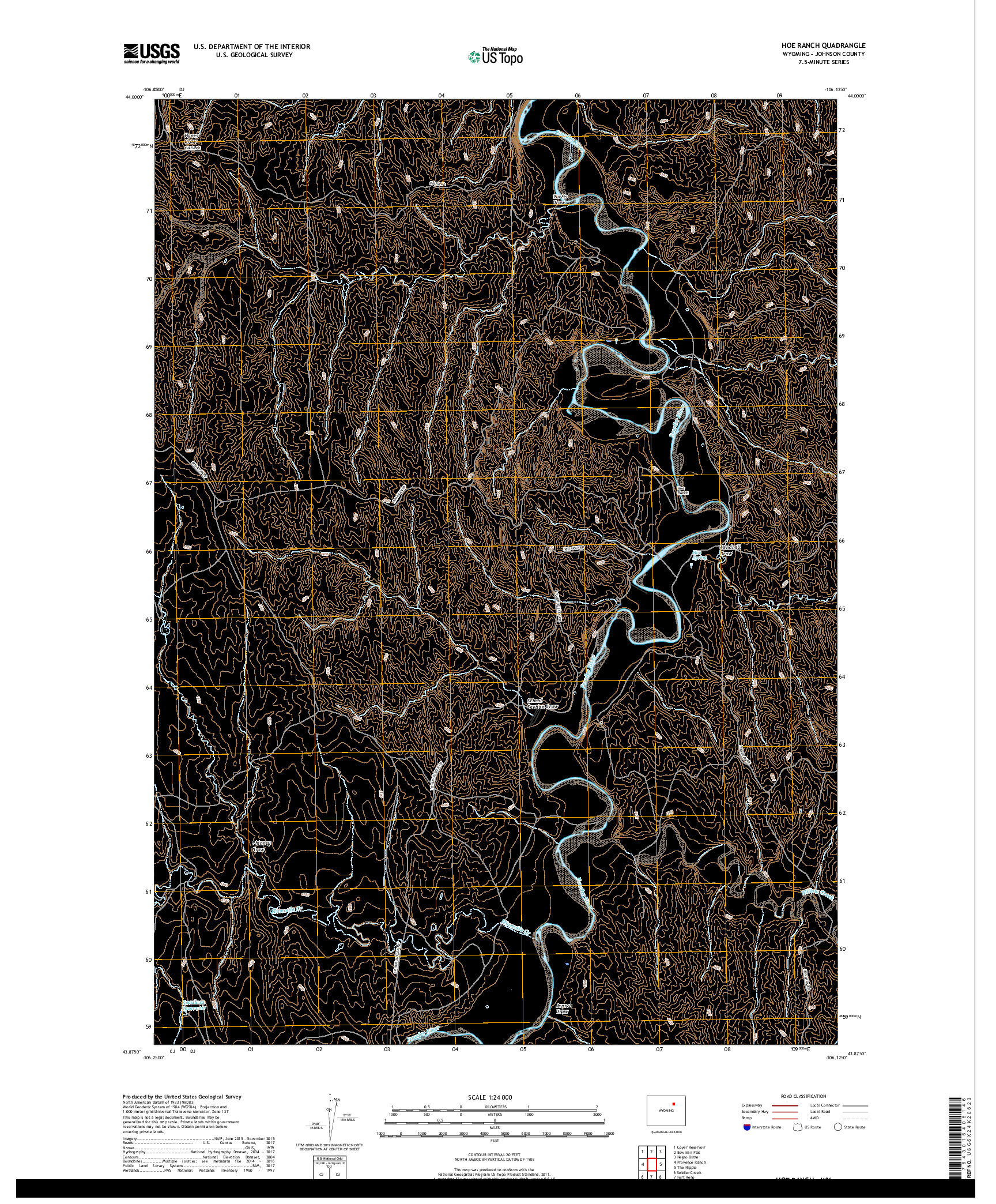 USGS US TOPO 7.5-MINUTE MAP FOR HOE RANCH, WY 2017