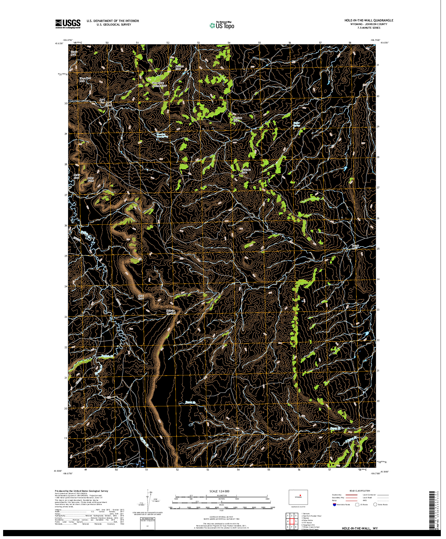 USGS US TOPO 7.5-MINUTE MAP FOR HOLE-IN-THE-WALL, WY 2017