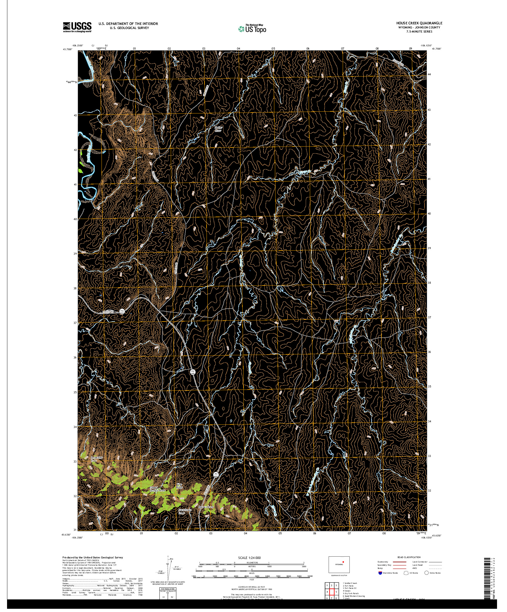 USGS US TOPO 7.5-MINUTE MAP FOR HOUSE CREEK, WY 2017