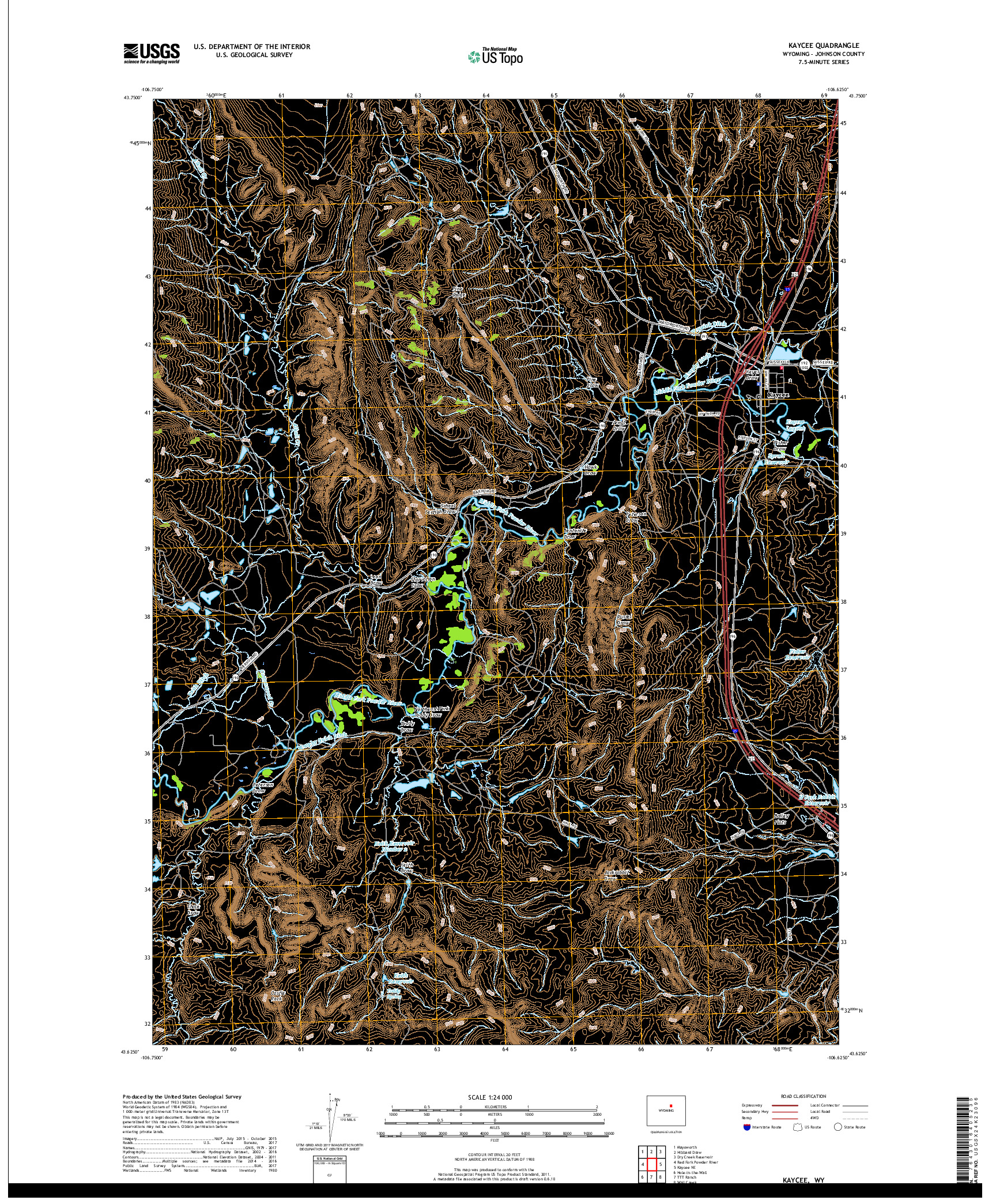 USGS US TOPO 7.5-MINUTE MAP FOR KAYCEE, WY 2017
