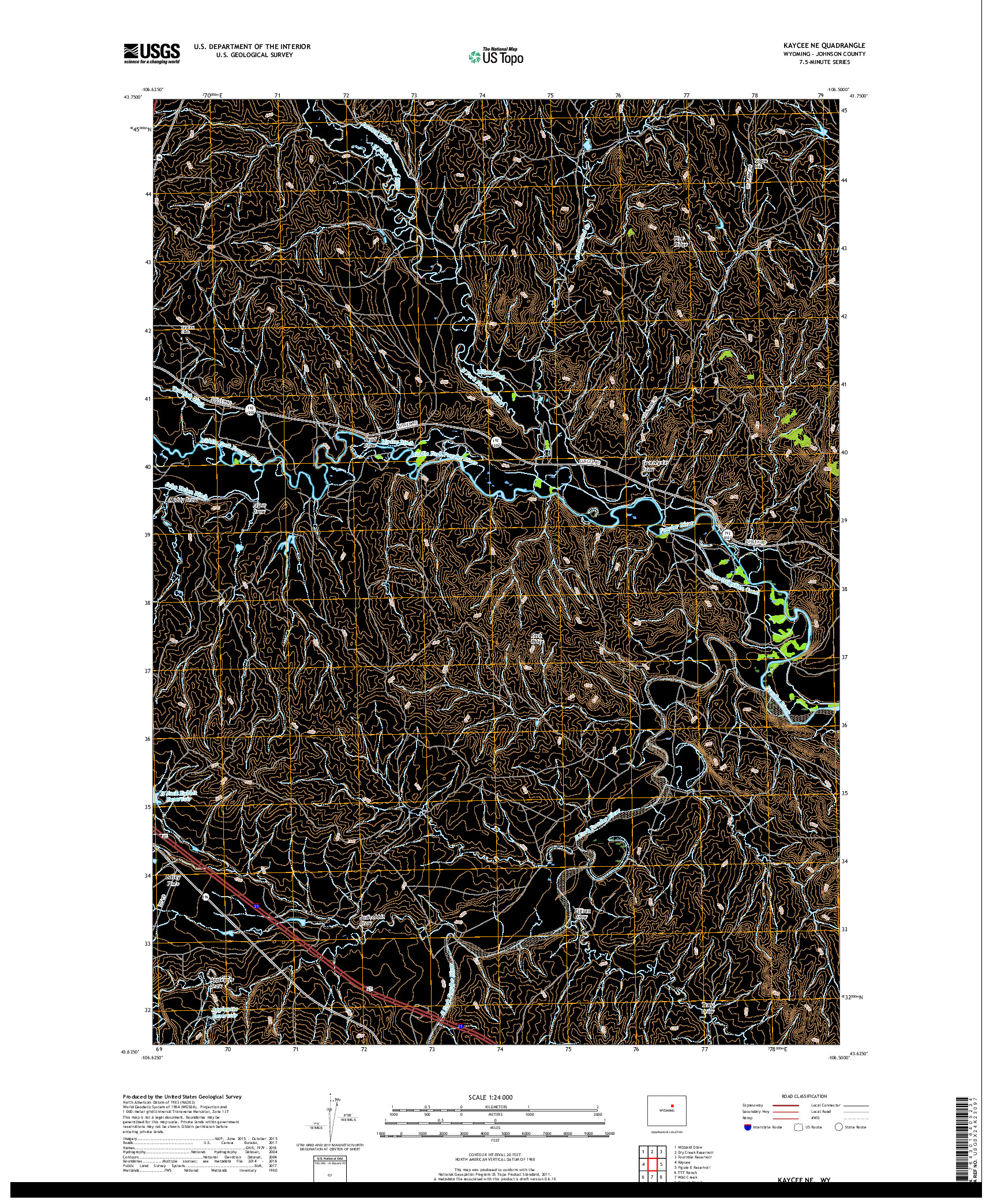 USGS US TOPO 7.5-MINUTE MAP FOR KAYCEE NE, WY 2017
