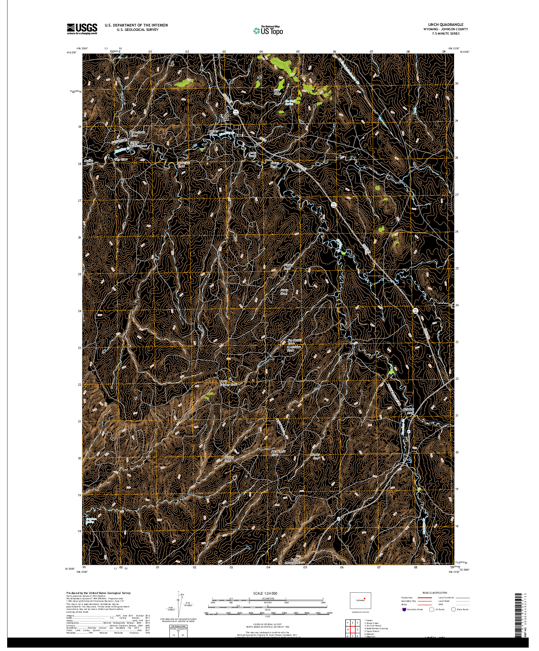 USGS US TOPO 7.5-MINUTE MAP FOR LINCH, WY 2017