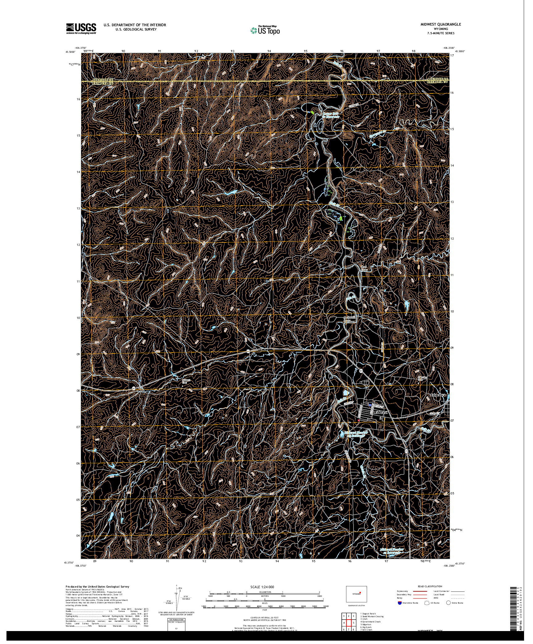 USGS US TOPO 7.5-MINUTE MAP FOR MIDWEST, WY 2017