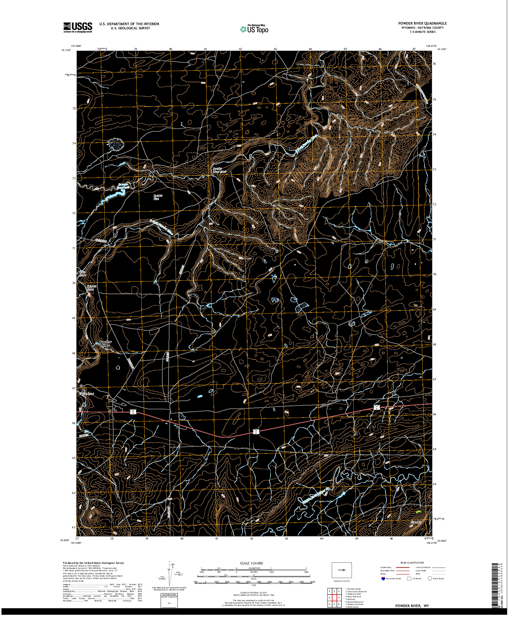 USGS US TOPO 7.5-MINUTE MAP FOR POWDER RIVER, WY 2017