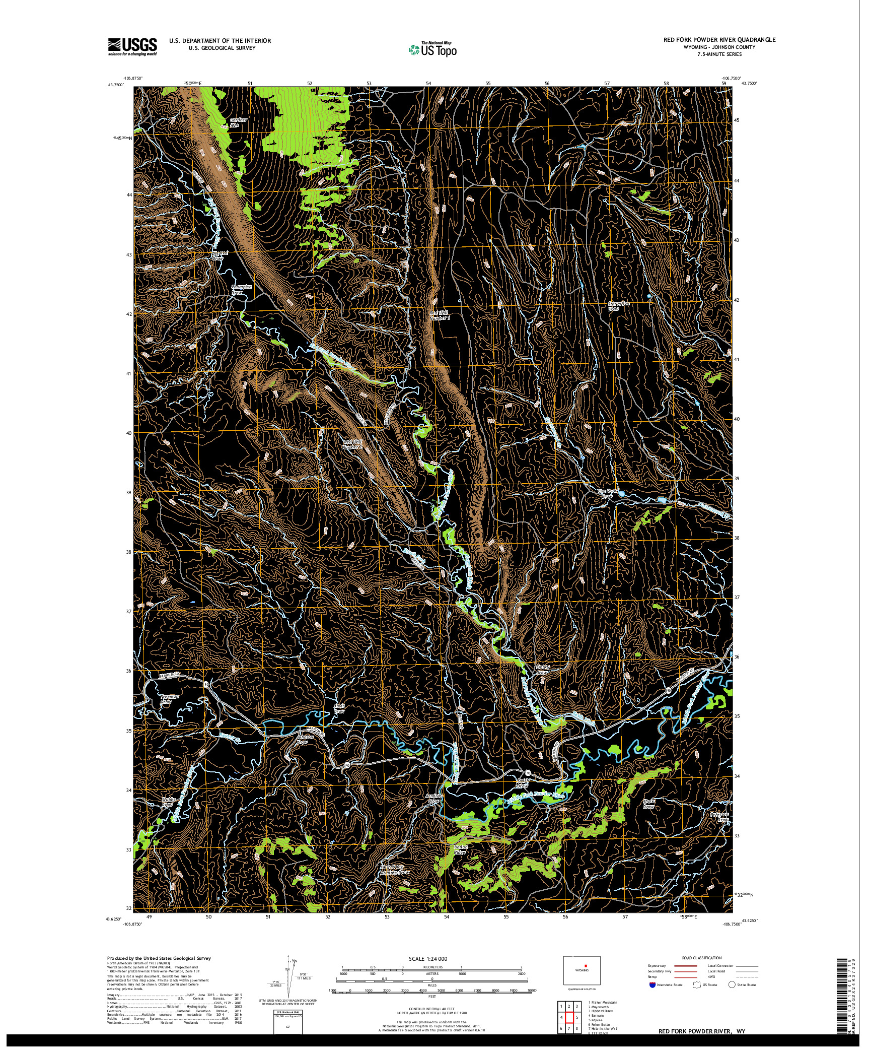 USGS US TOPO 7.5-MINUTE MAP FOR RED FORK POWDER RIVER, WY 2017