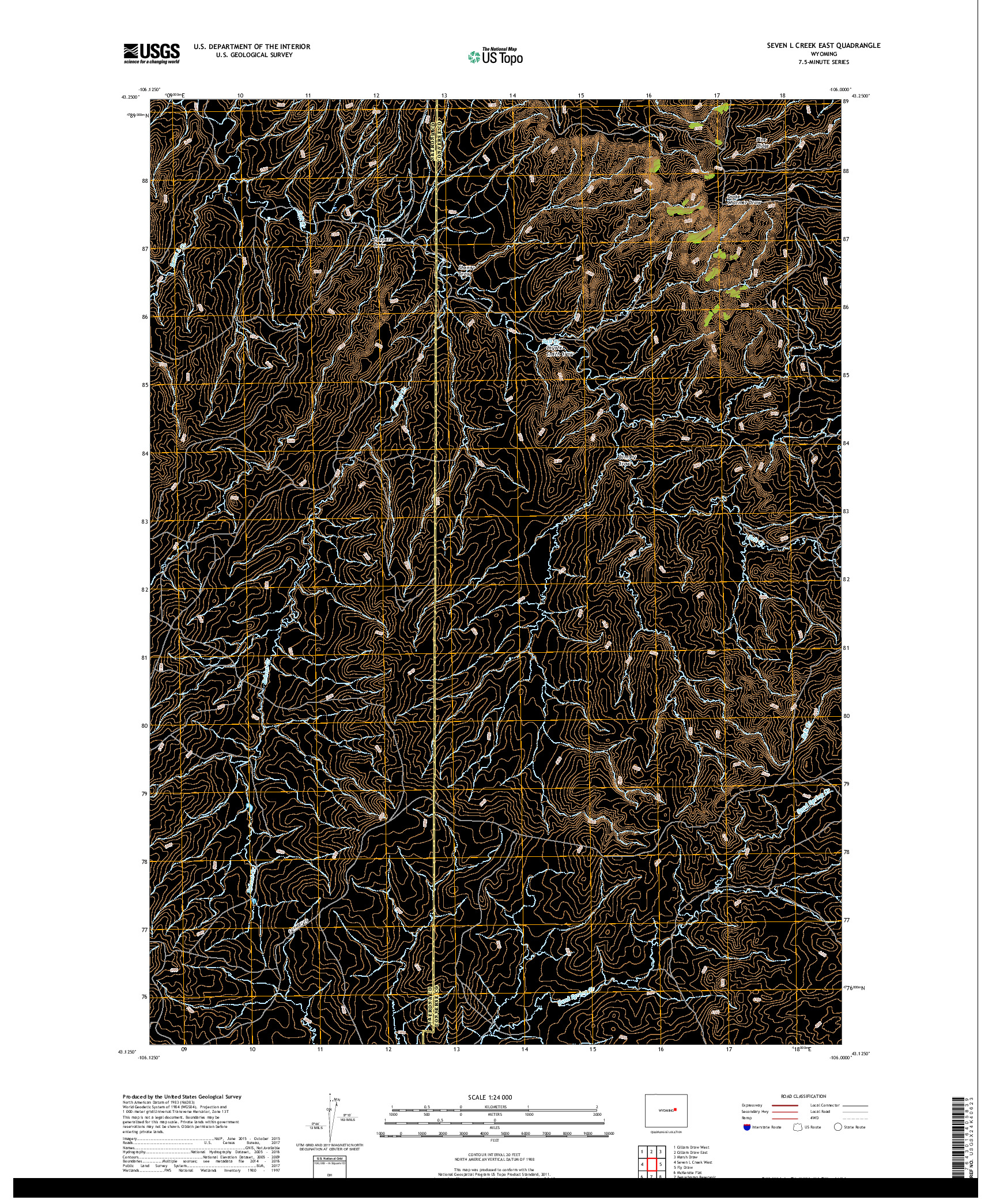 USGS US TOPO 7.5-MINUTE MAP FOR SEVEN L CREEK EAST, WY 2017