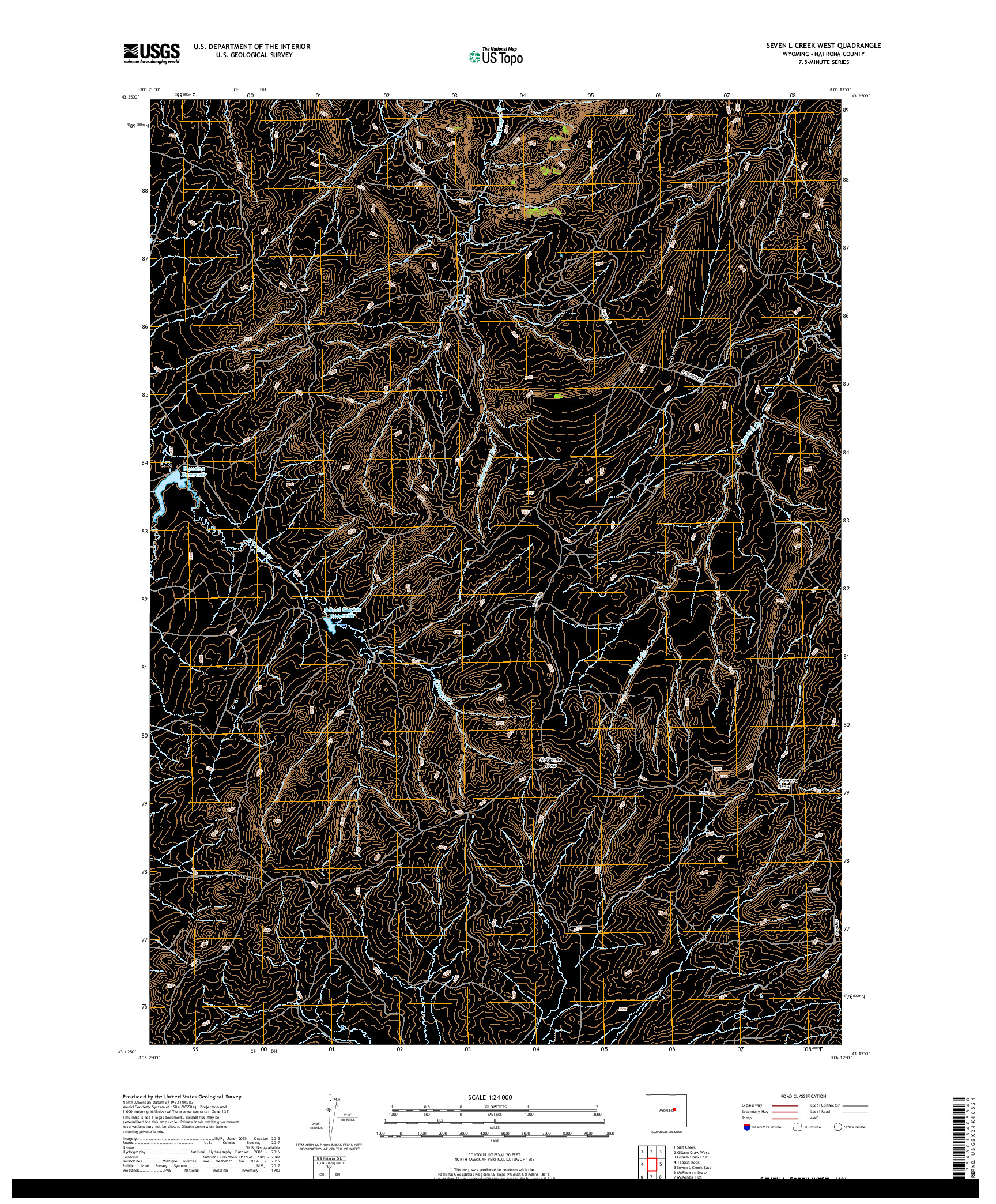 USGS US TOPO 7.5-MINUTE MAP FOR SEVEN L CREEK WEST, WY 2017