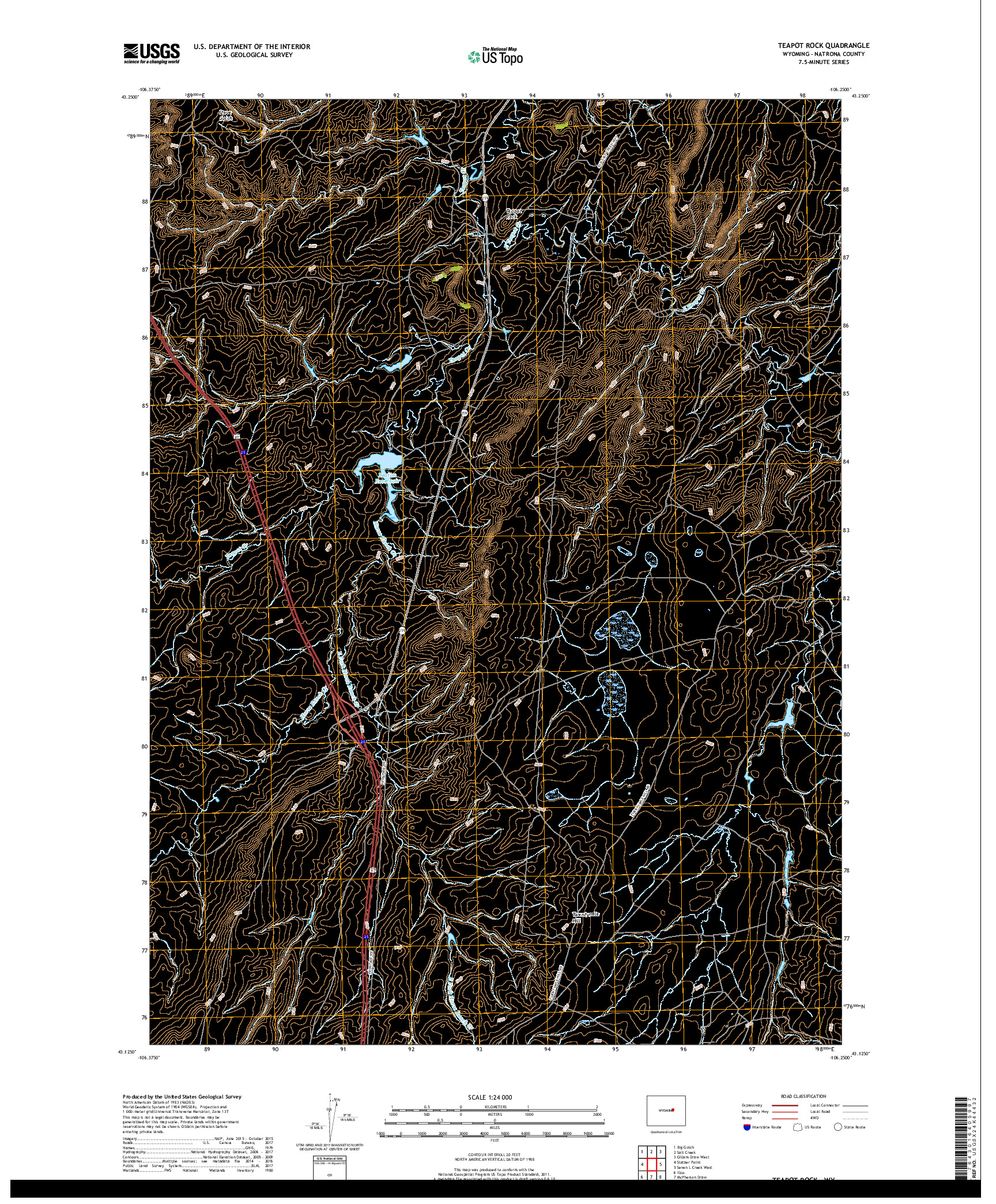 USGS US TOPO 7.5-MINUTE MAP FOR TEAPOT ROCK, WY 2017