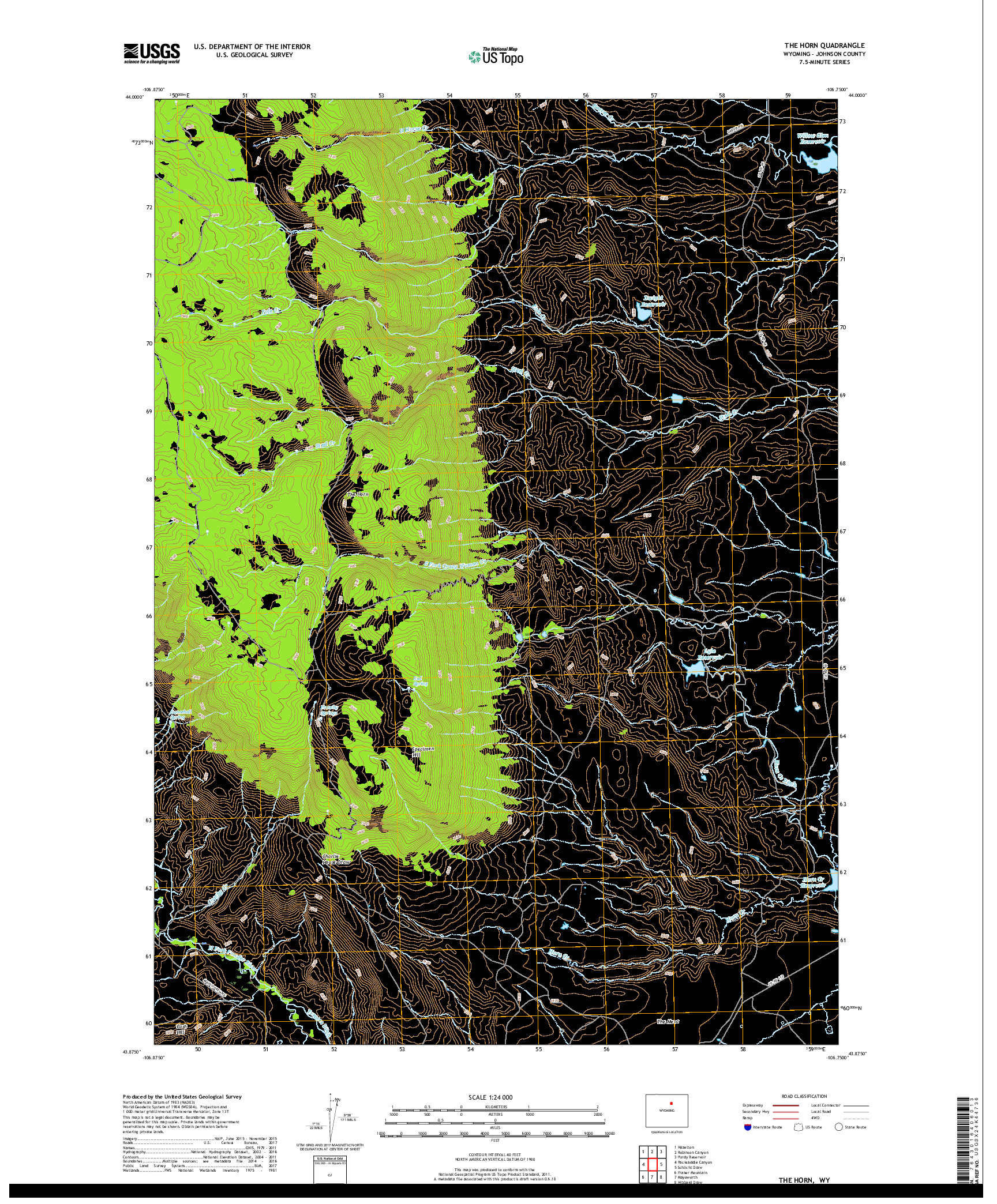 USGS US TOPO 7.5-MINUTE MAP FOR THE HORN, WY 2017