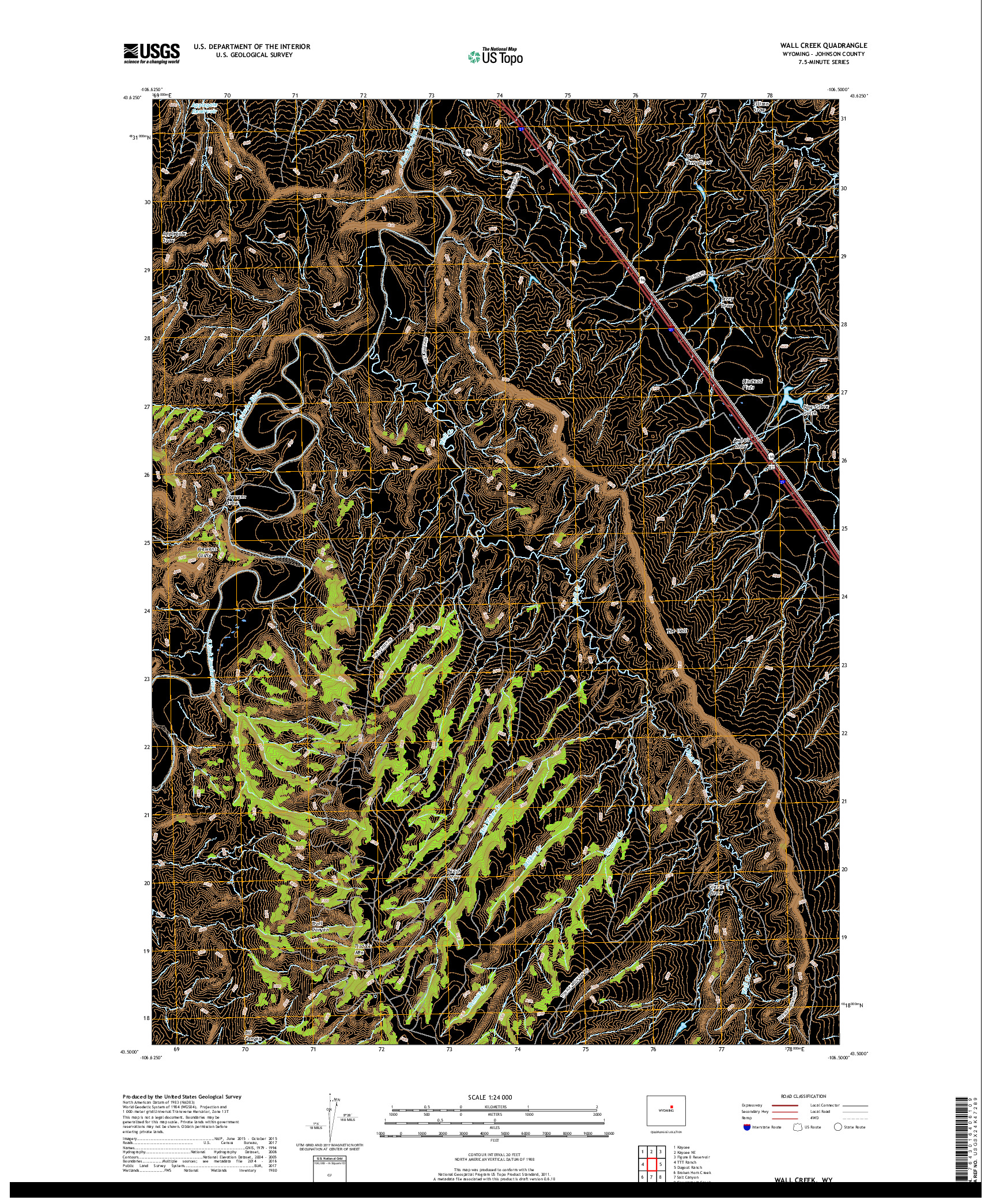 USGS US TOPO 7.5-MINUTE MAP FOR WALL CREEK, WY 2017
