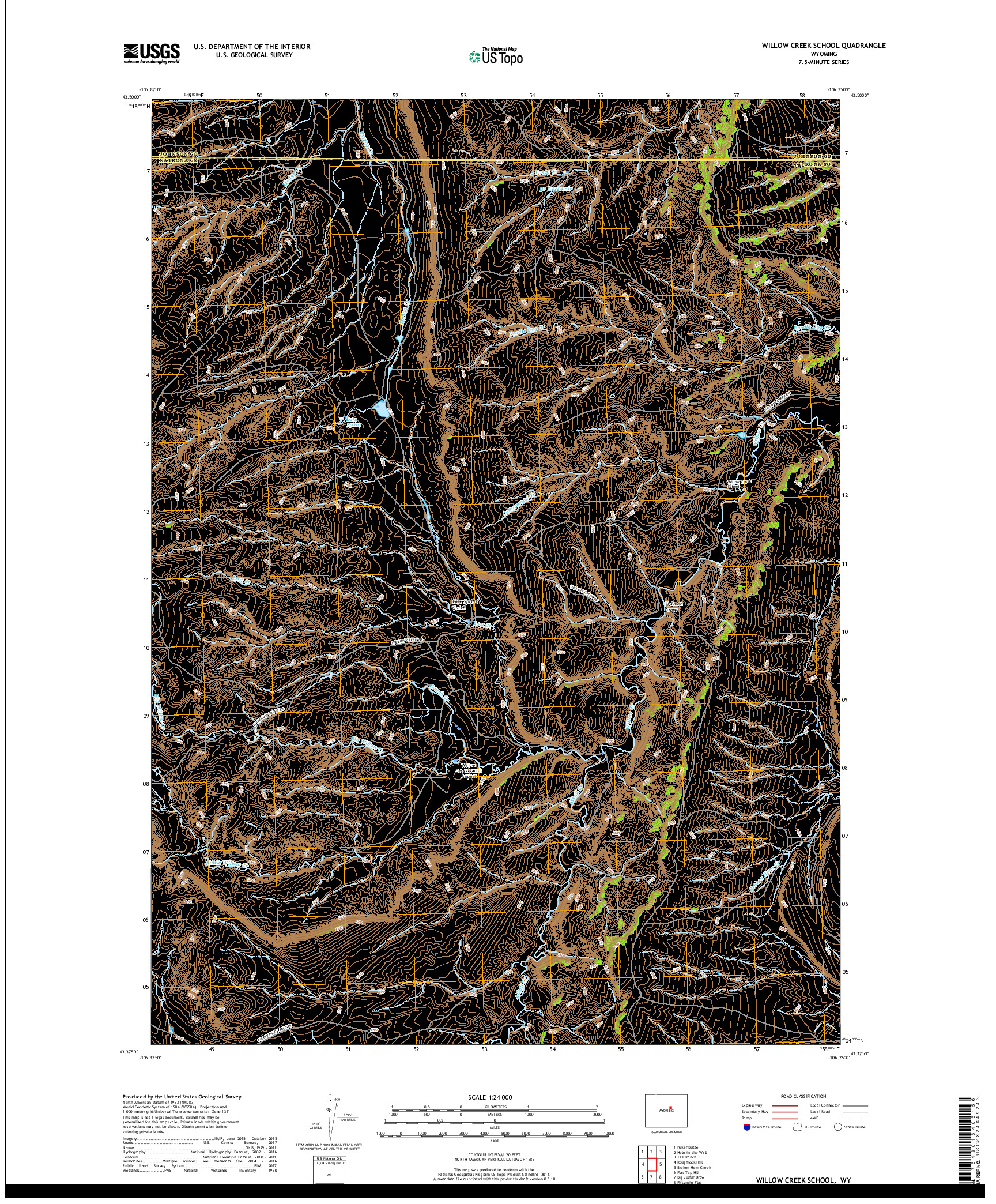 USGS US TOPO 7.5-MINUTE MAP FOR WILLOW CREEK SCHOOL, WY 2017