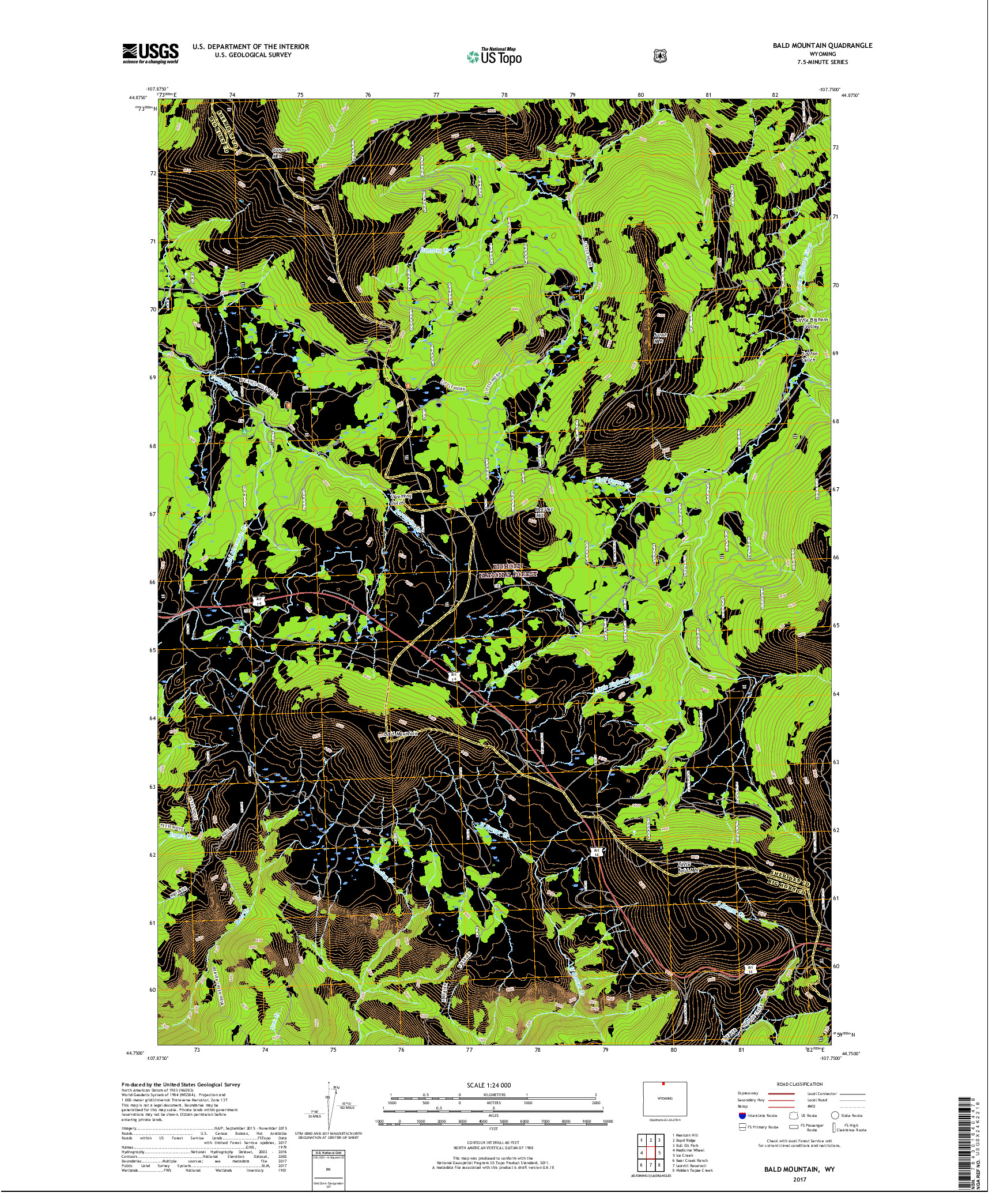 USGS US TOPO 7.5-MINUTE MAP FOR BALD MOUNTAIN, WY 2017