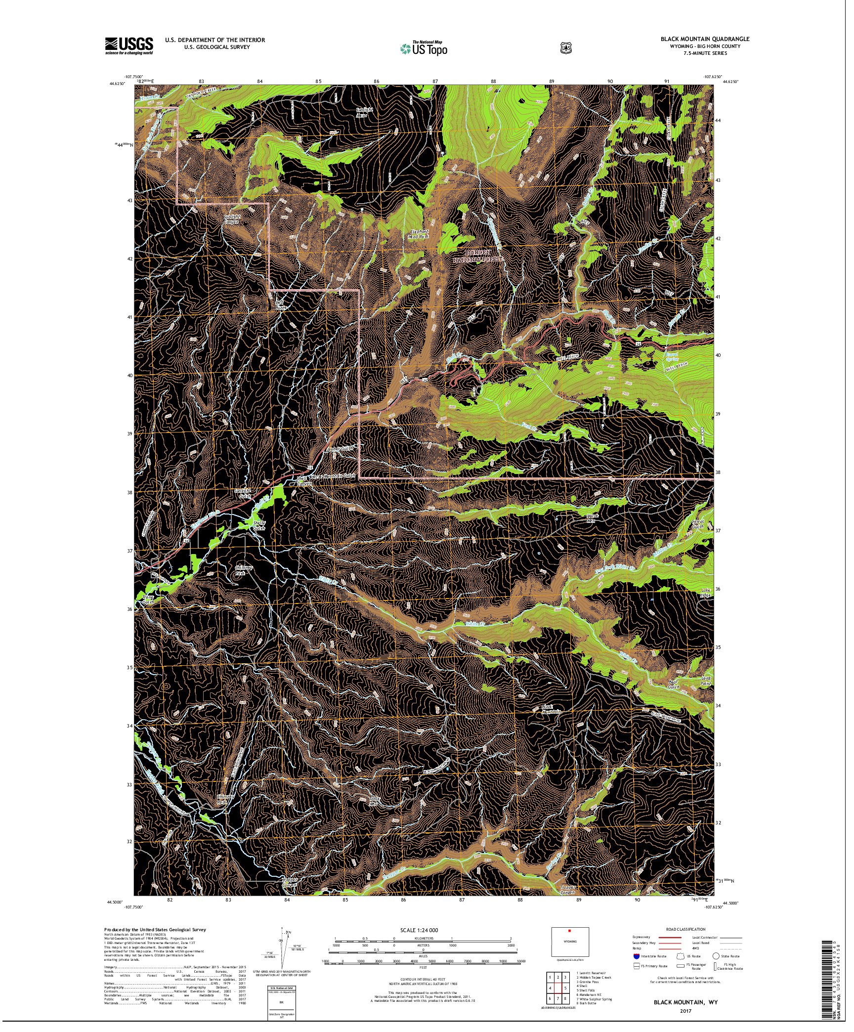 USGS US TOPO 7.5-MINUTE MAP FOR BLACK MOUNTAIN, WY 2017