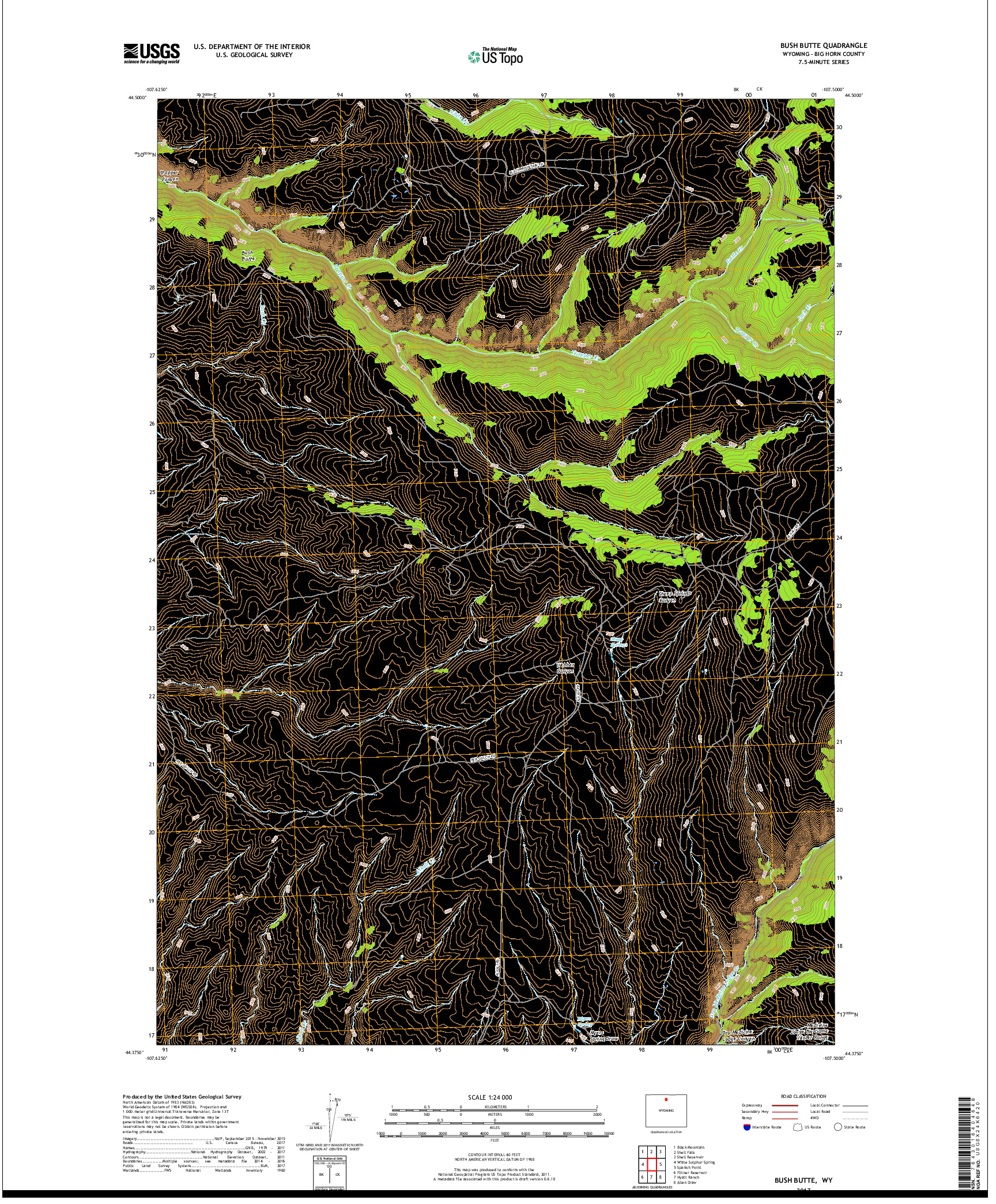 USGS US TOPO 7.5-MINUTE MAP FOR BUSH BUTTE, WY 2017