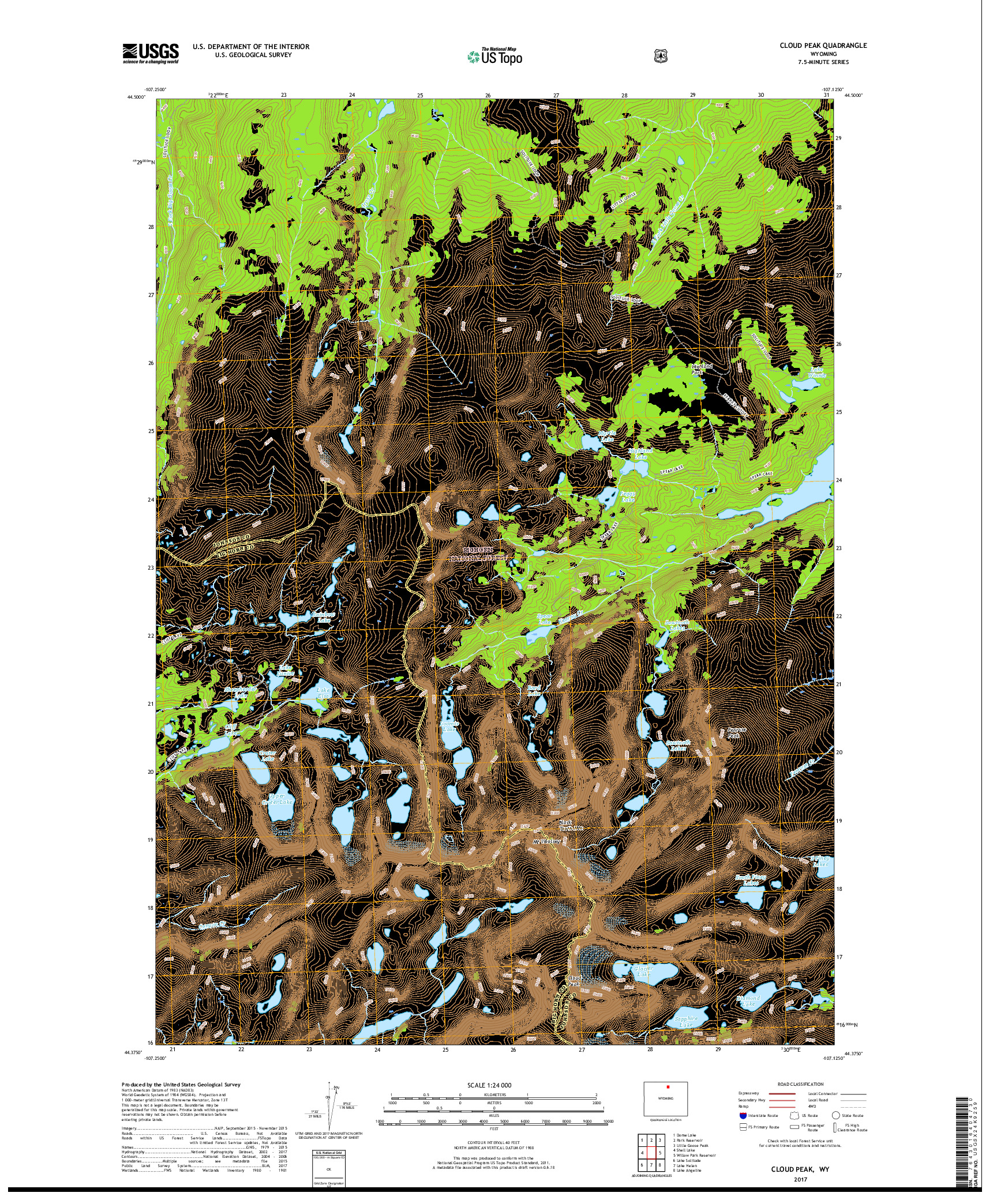 USGS US TOPO 7.5-MINUTE MAP FOR CLOUD PEAK, WY 2017