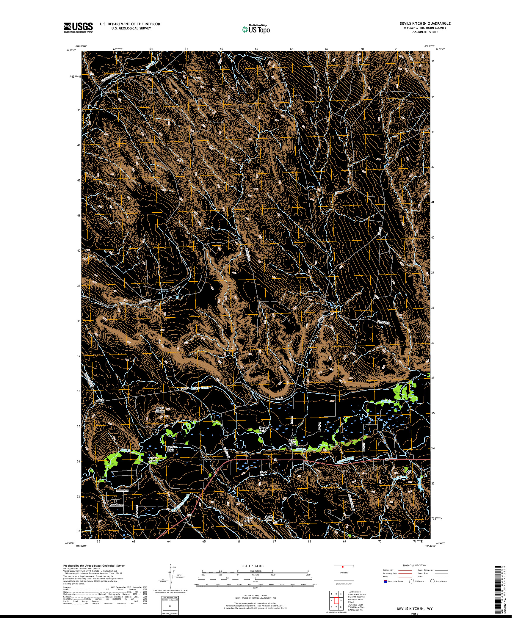 USGS US TOPO 7.5-MINUTE MAP FOR DEVILS KITCHEN, WY 2017