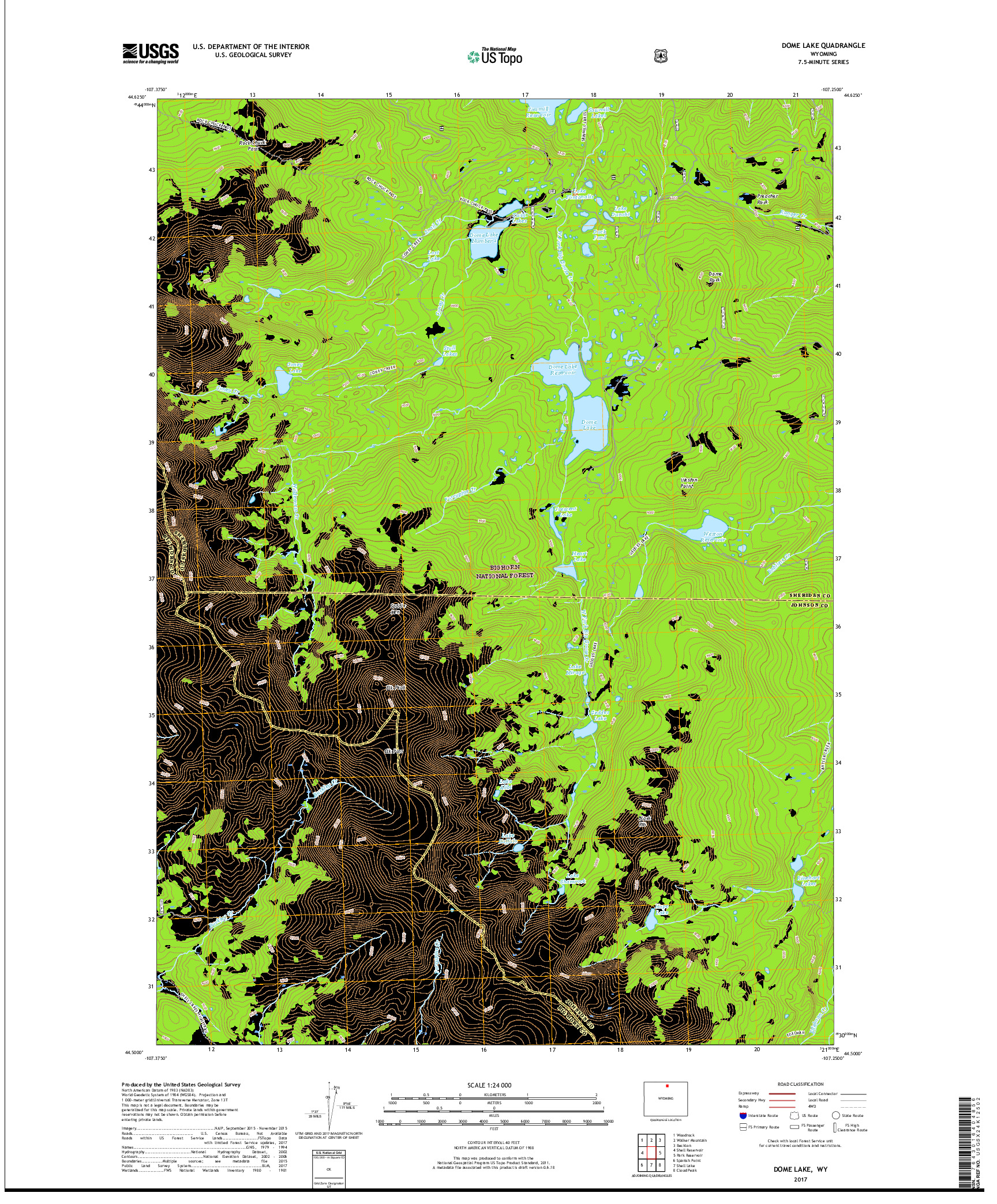USGS US TOPO 7.5-MINUTE MAP FOR DOME LAKE, WY 2017