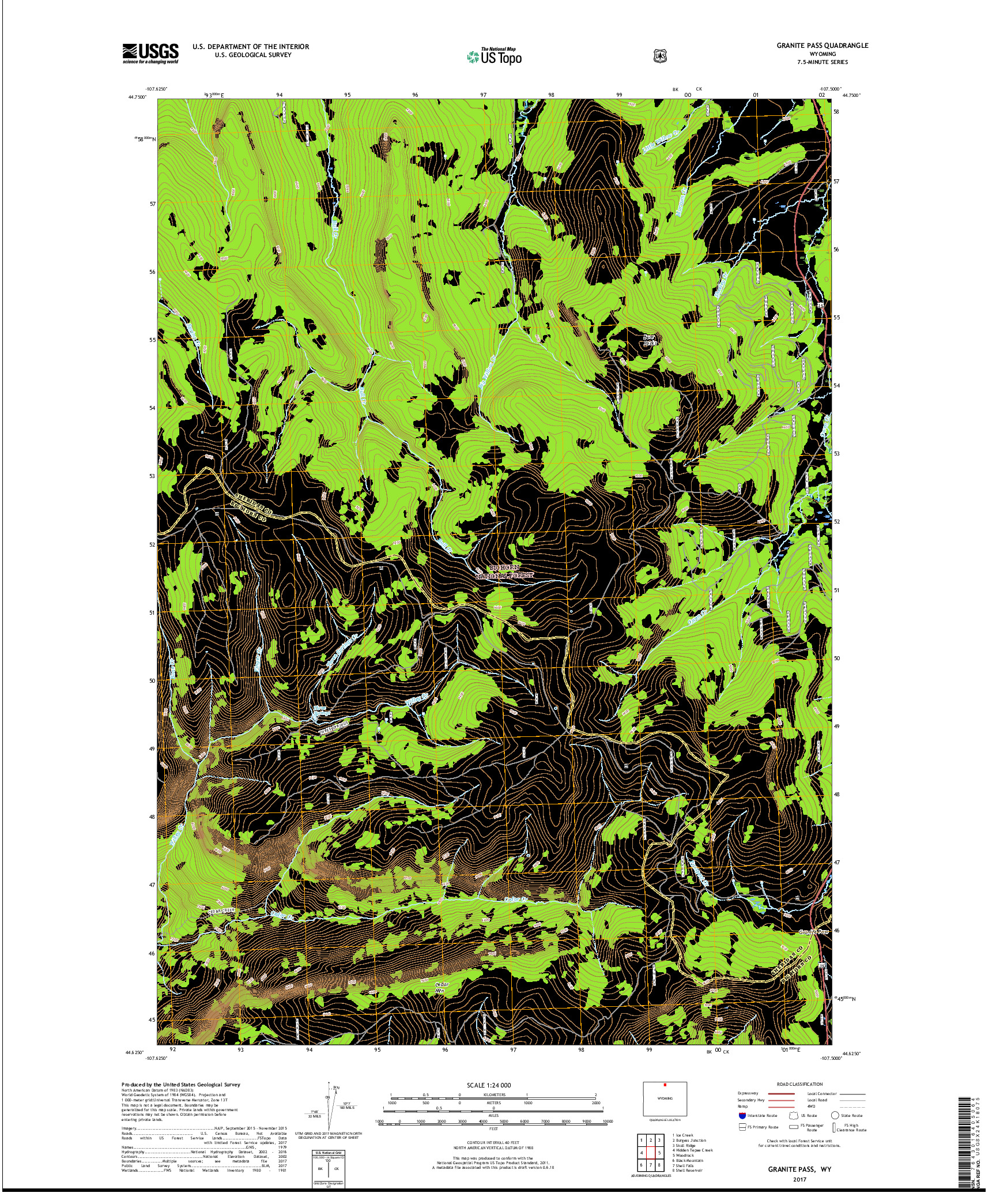 USGS US TOPO 7.5-MINUTE MAP FOR GRANITE PASS, WY 2017