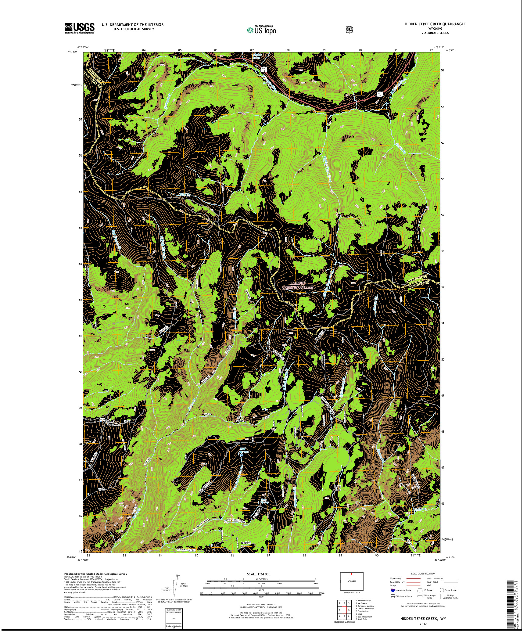 USGS US TOPO 7.5-MINUTE MAP FOR HIDDEN TEPEE CREEK, WY 2017