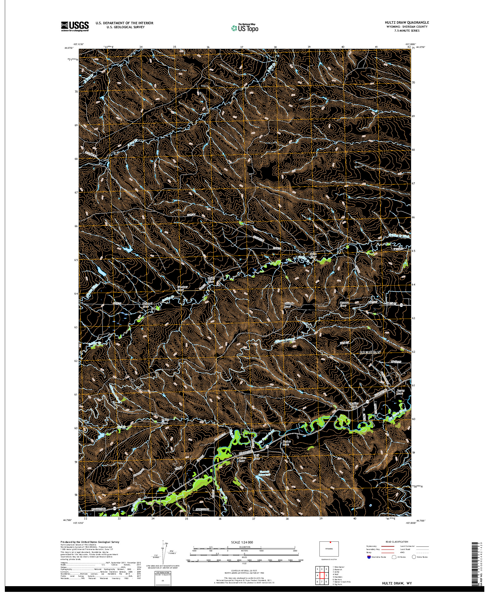 USGS US TOPO 7.5-MINUTE MAP FOR HULTZ DRAW, WY 2017