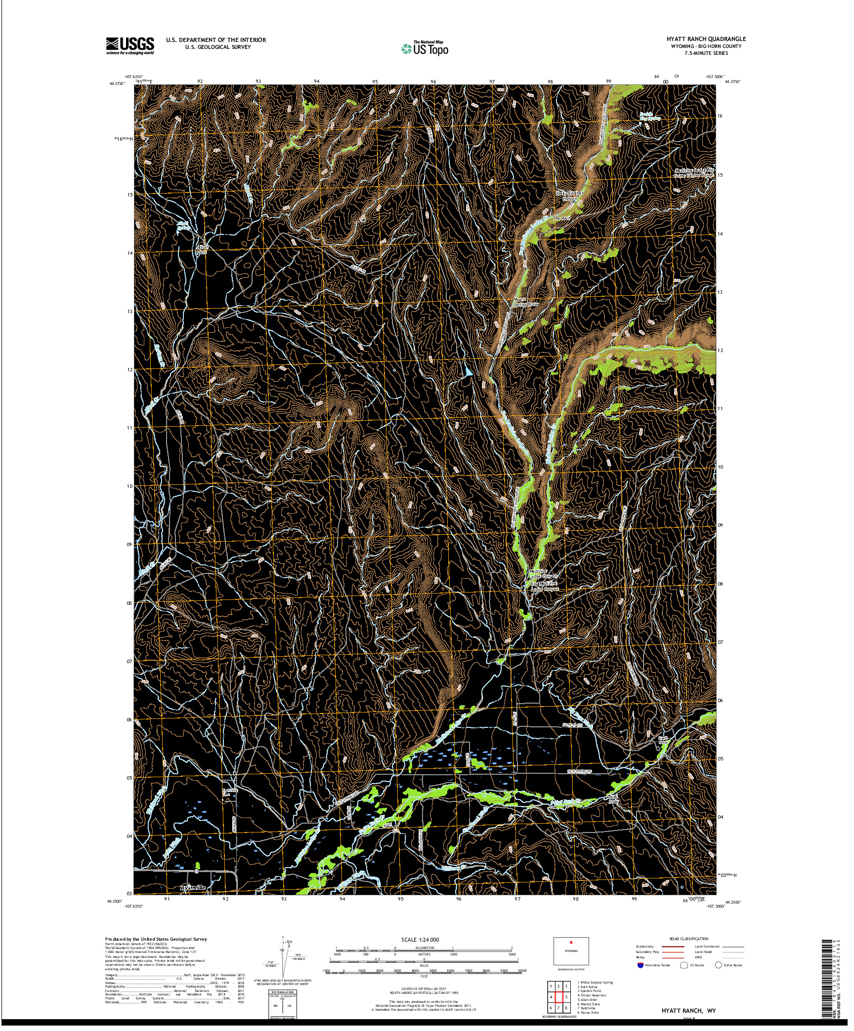 USGS US TOPO 7.5-MINUTE MAP FOR HYATT RANCH, WY 2017