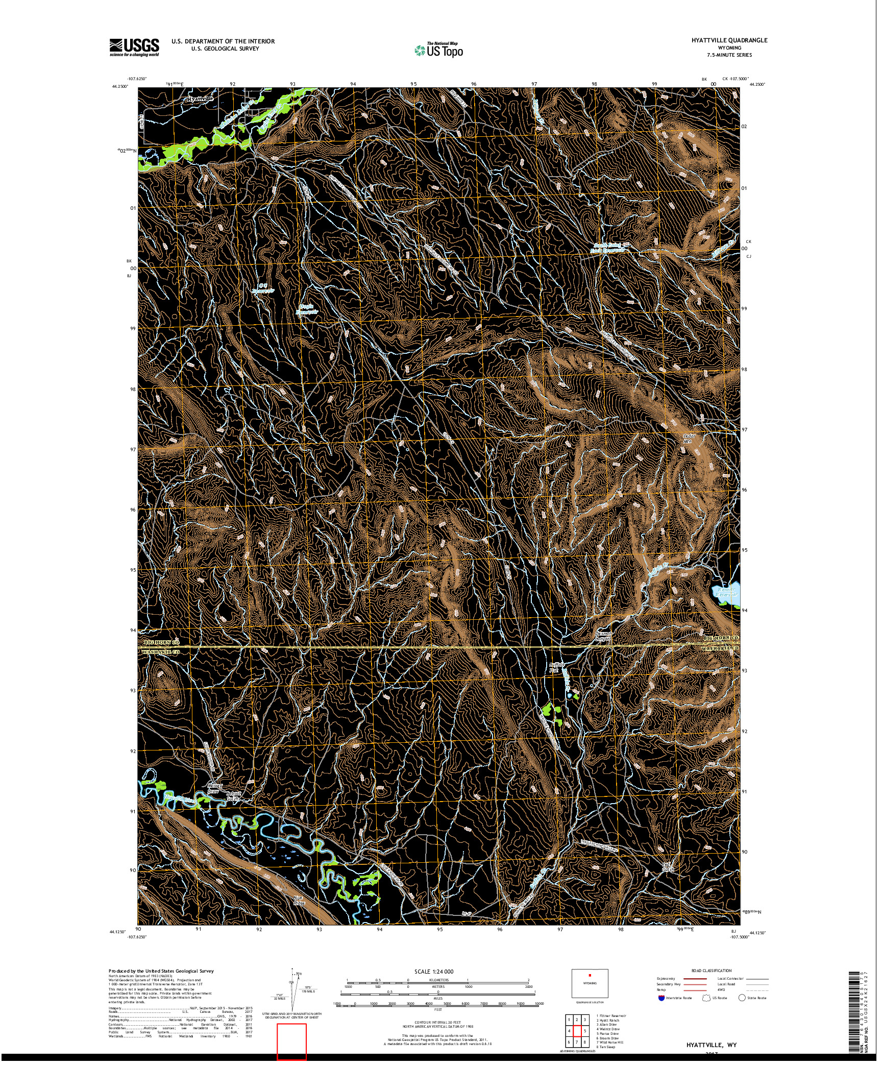 USGS US TOPO 7.5-MINUTE MAP FOR HYATTVILLE, WY 2017