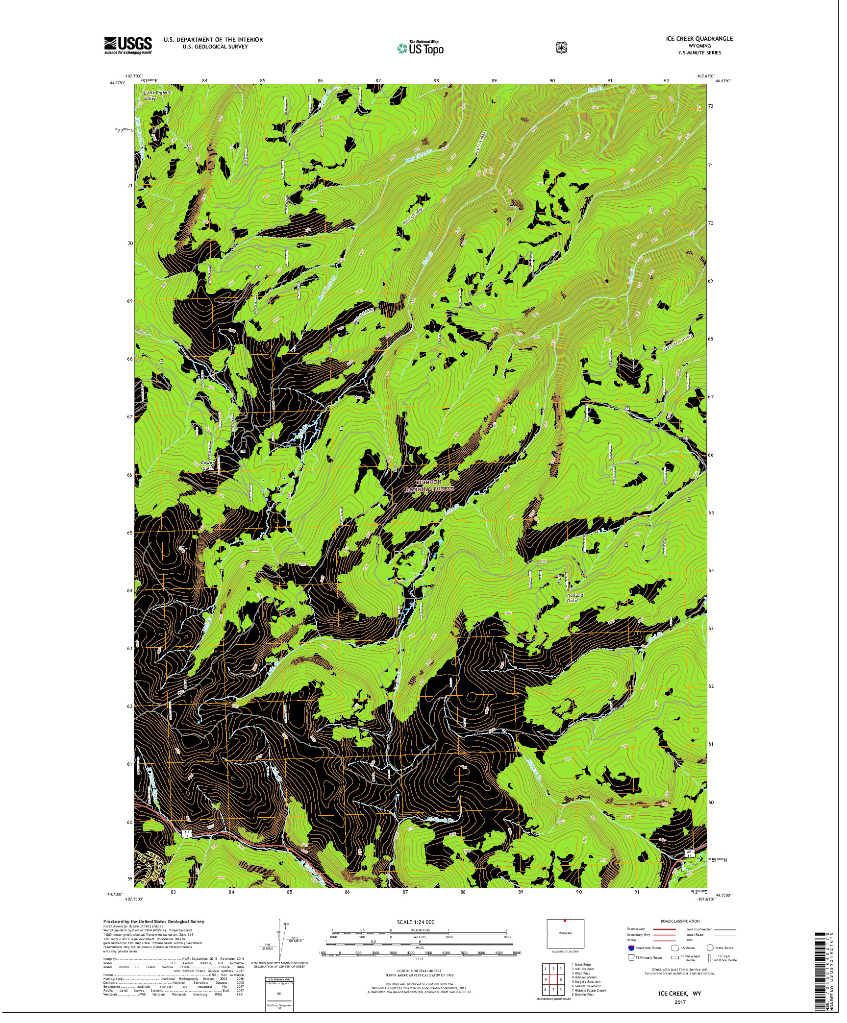 USGS US TOPO 7.5-MINUTE MAP FOR ICE CREEK, WY 2017