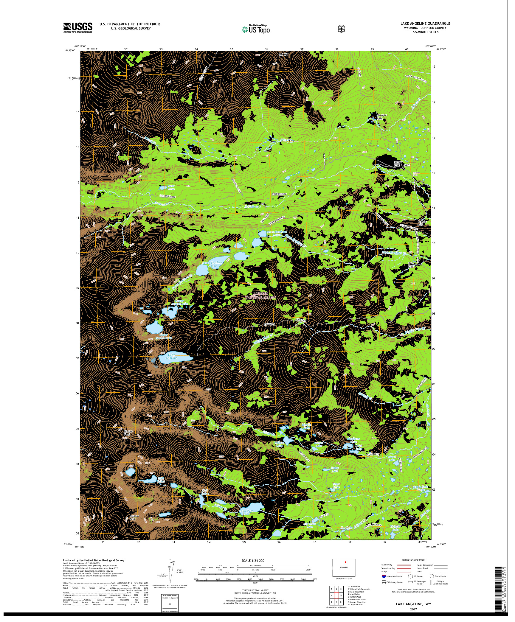 USGS US TOPO 7.5-MINUTE MAP FOR LAKE ANGELINE, WY 2017