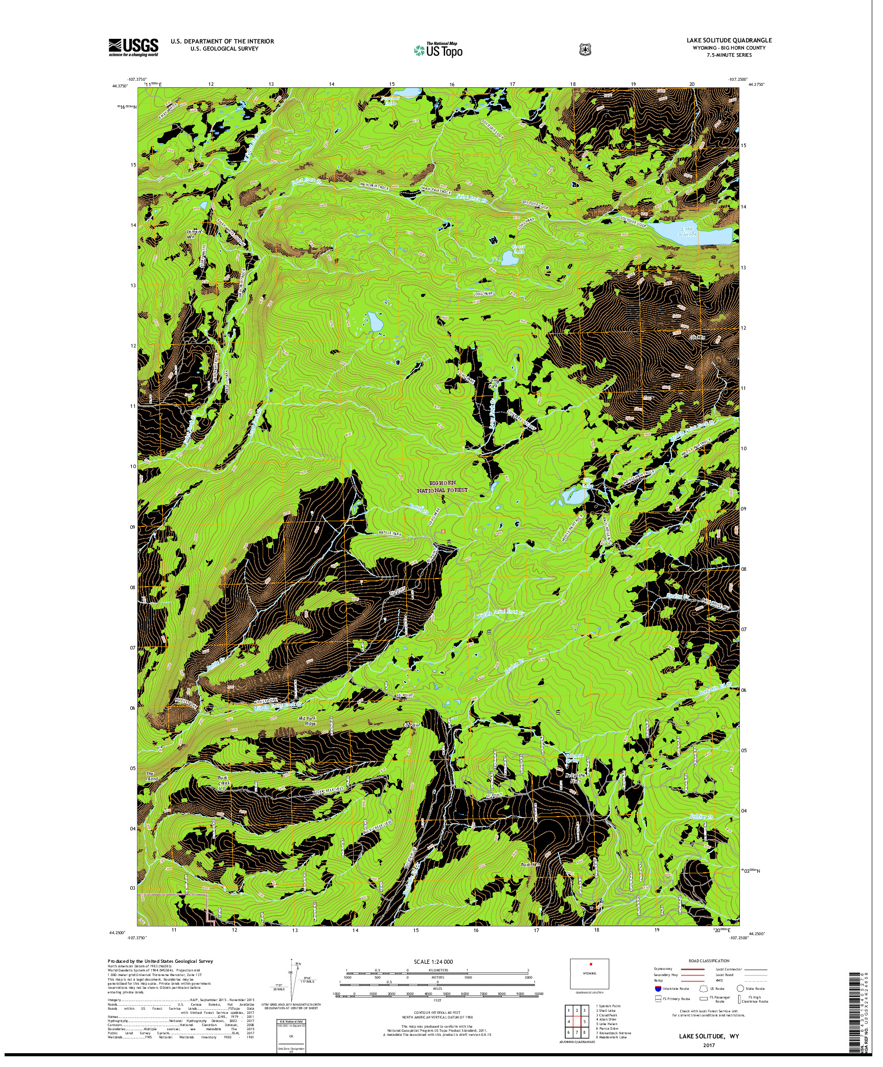 USGS US TOPO 7.5-MINUTE MAP FOR LAKE SOLITUDE, WY 2017