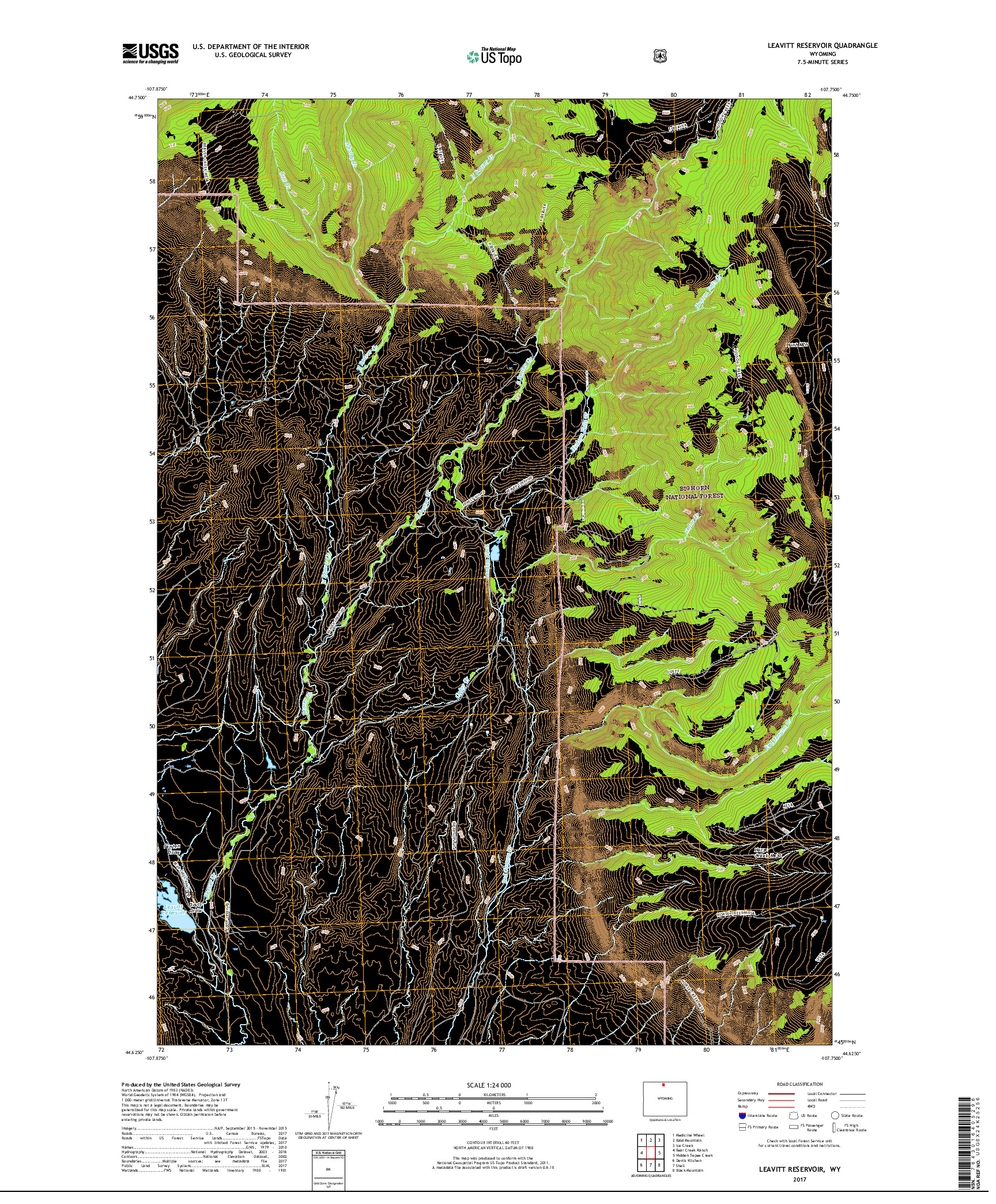 USGS US TOPO 7.5-MINUTE MAP FOR LEAVITT RESERVOIR, WY 2017