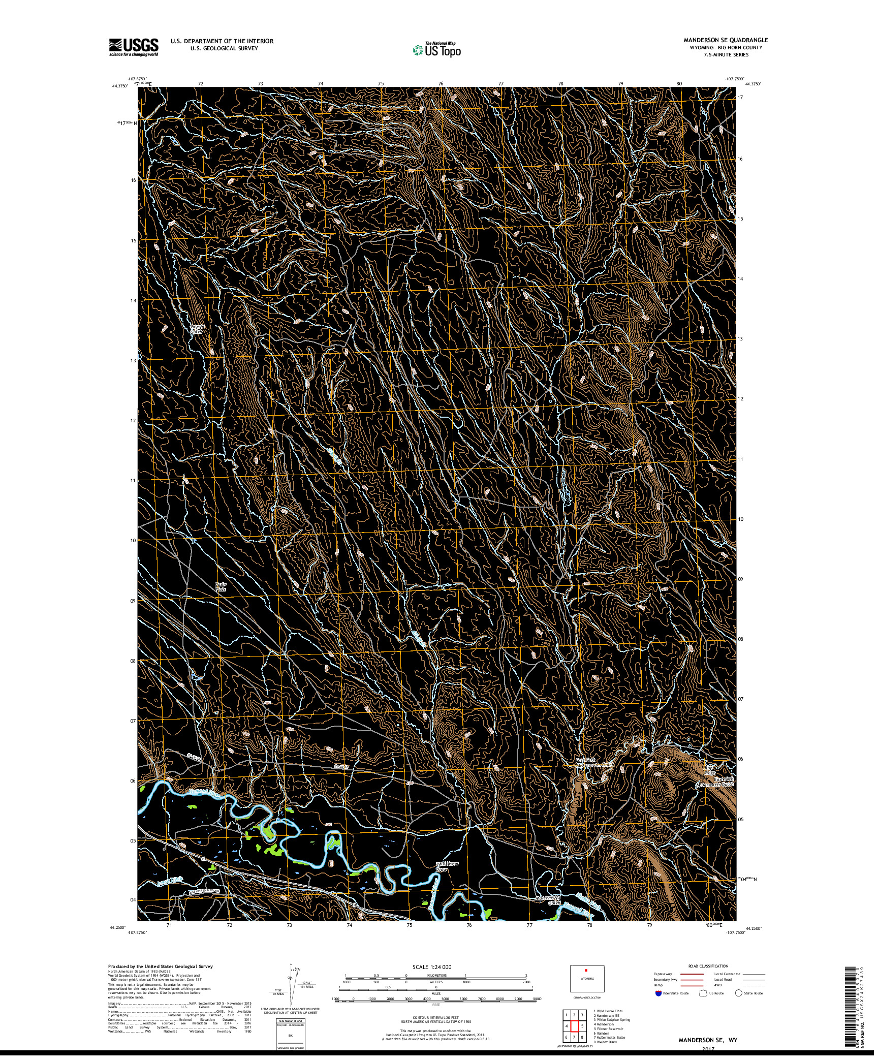 USGS US TOPO 7.5-MINUTE MAP FOR MANDERSON SE, WY 2017