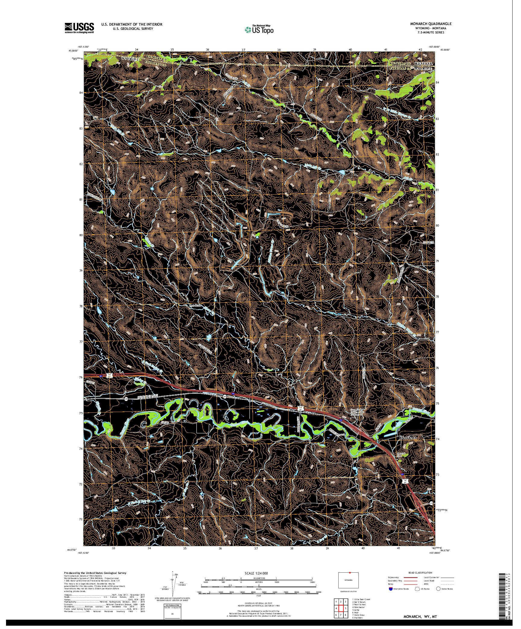 USGS US TOPO 7.5-MINUTE MAP FOR MONARCH, WY,MT 2017