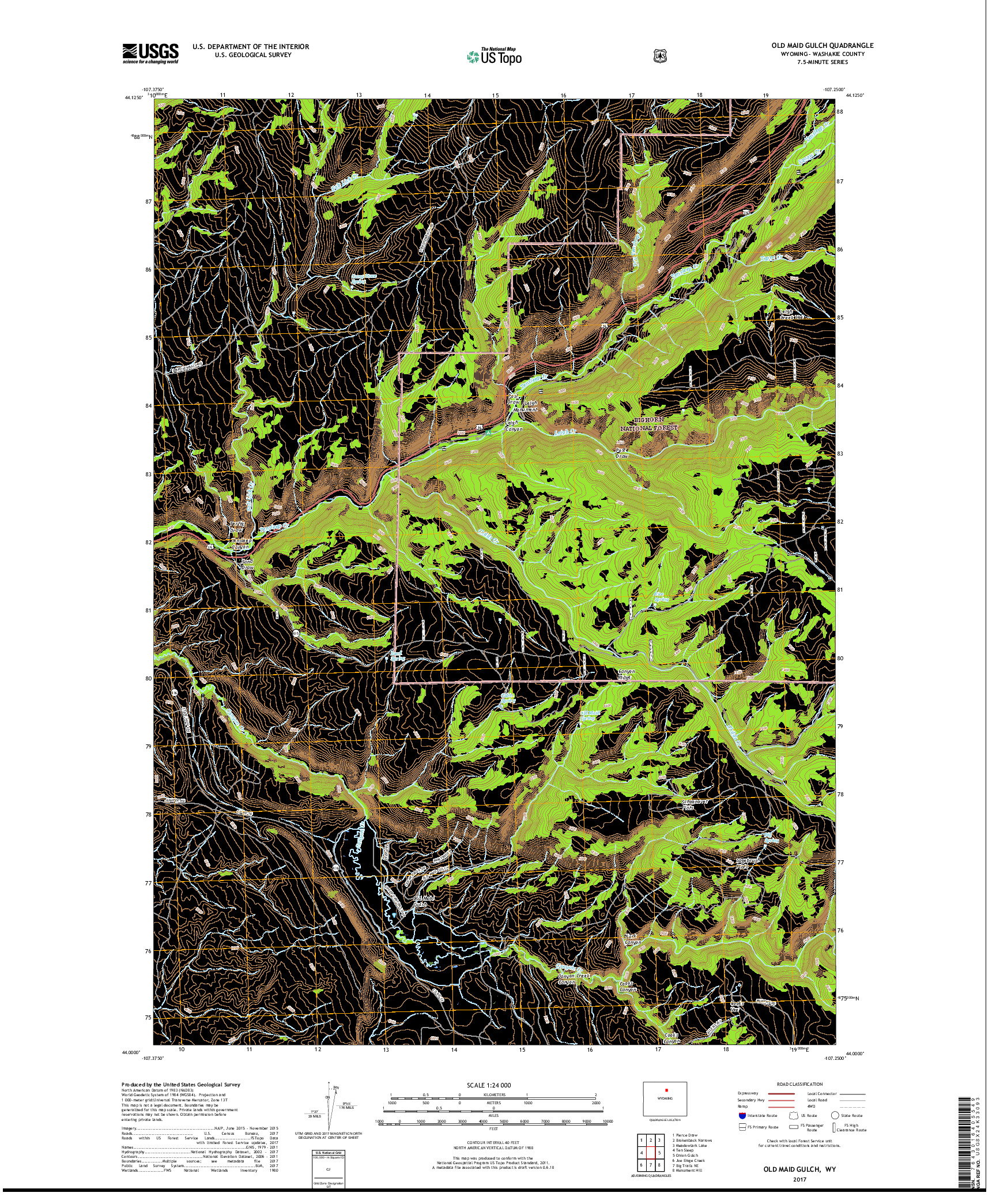 USGS US TOPO 7.5-MINUTE MAP FOR OLD MAID GULCH, WY 2017