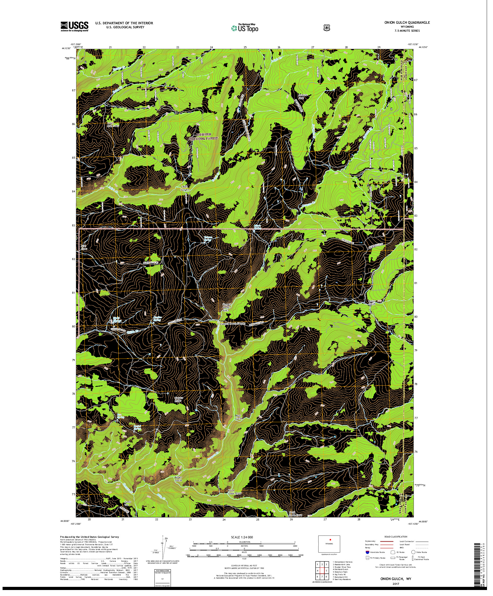 USGS US TOPO 7.5-MINUTE MAP FOR ONION GULCH, WY 2017