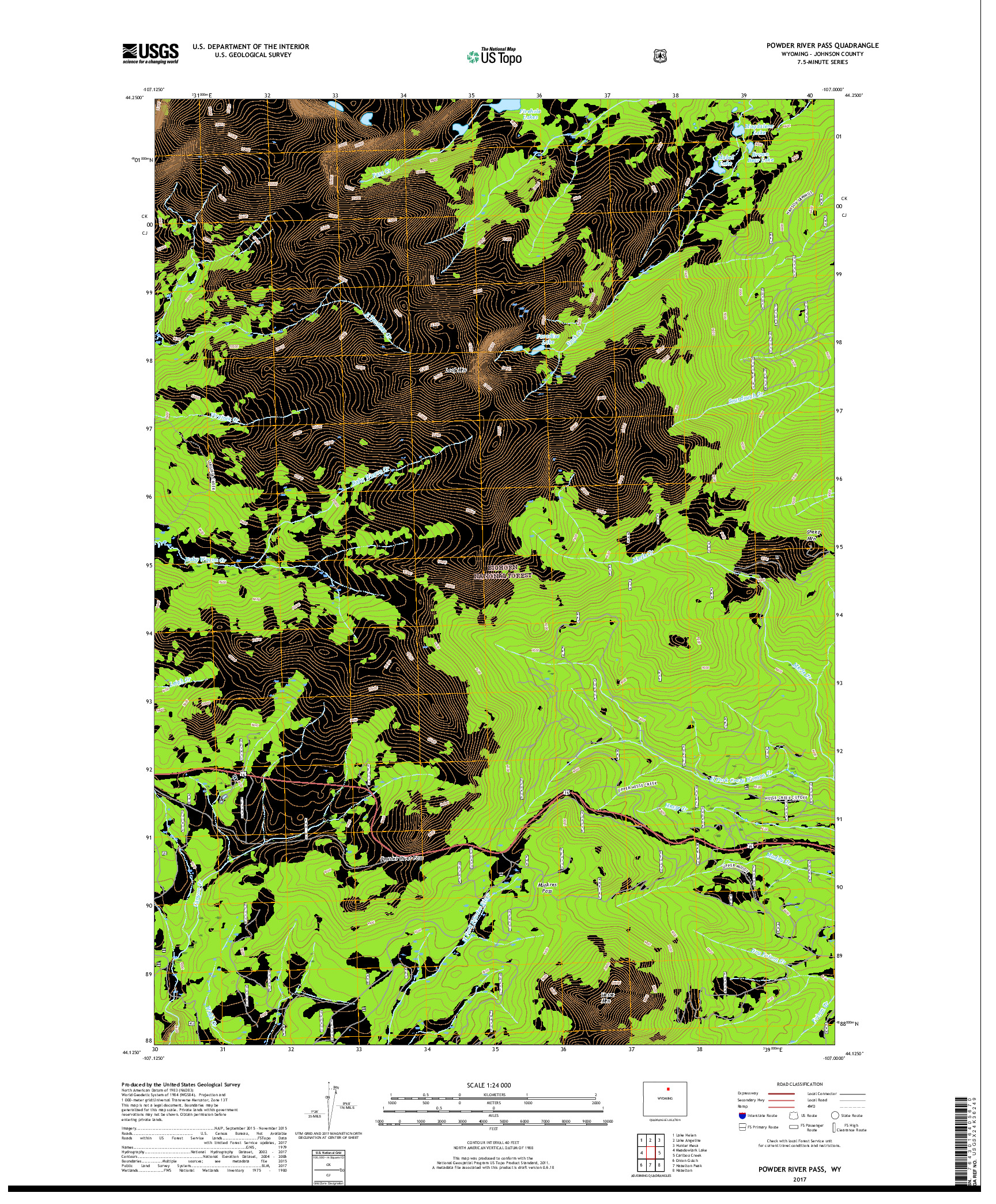 USGS US TOPO 7.5-MINUTE MAP FOR POWDER RIVER PASS, WY 2017