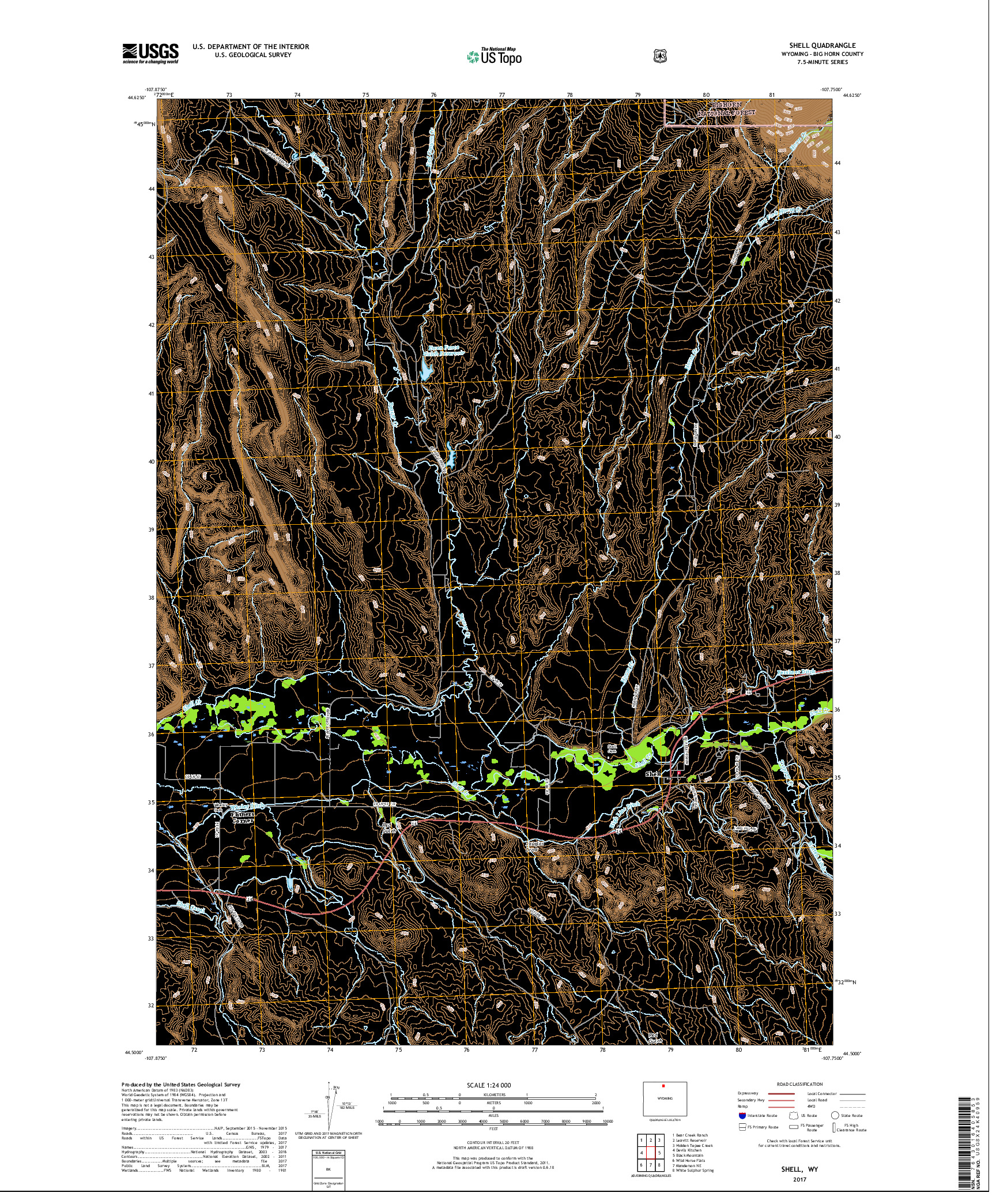 USGS US TOPO 7.5-MINUTE MAP FOR SHELL, WY 2017