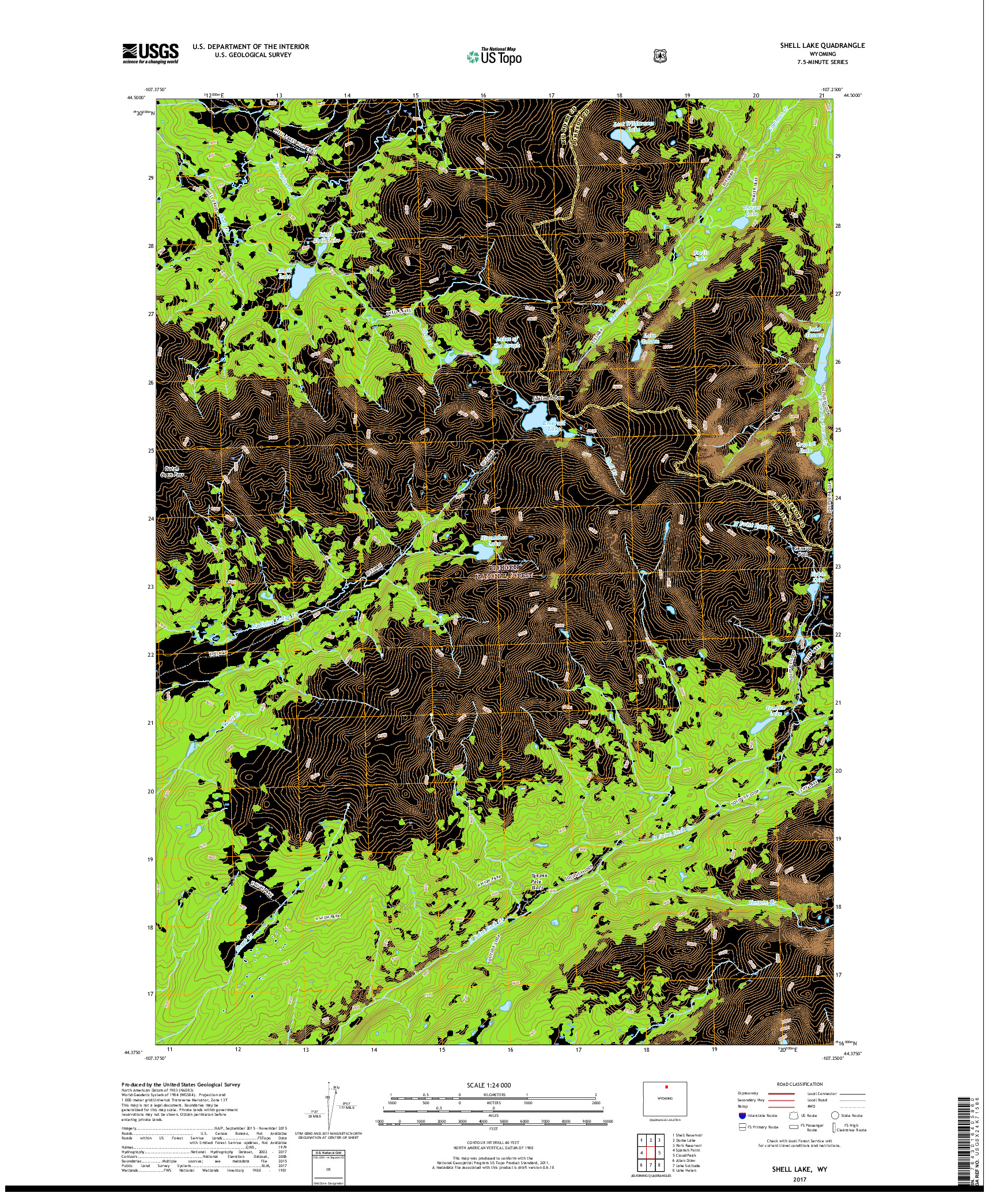 USGS US TOPO 7.5-MINUTE MAP FOR SHELL LAKE, WY 2017