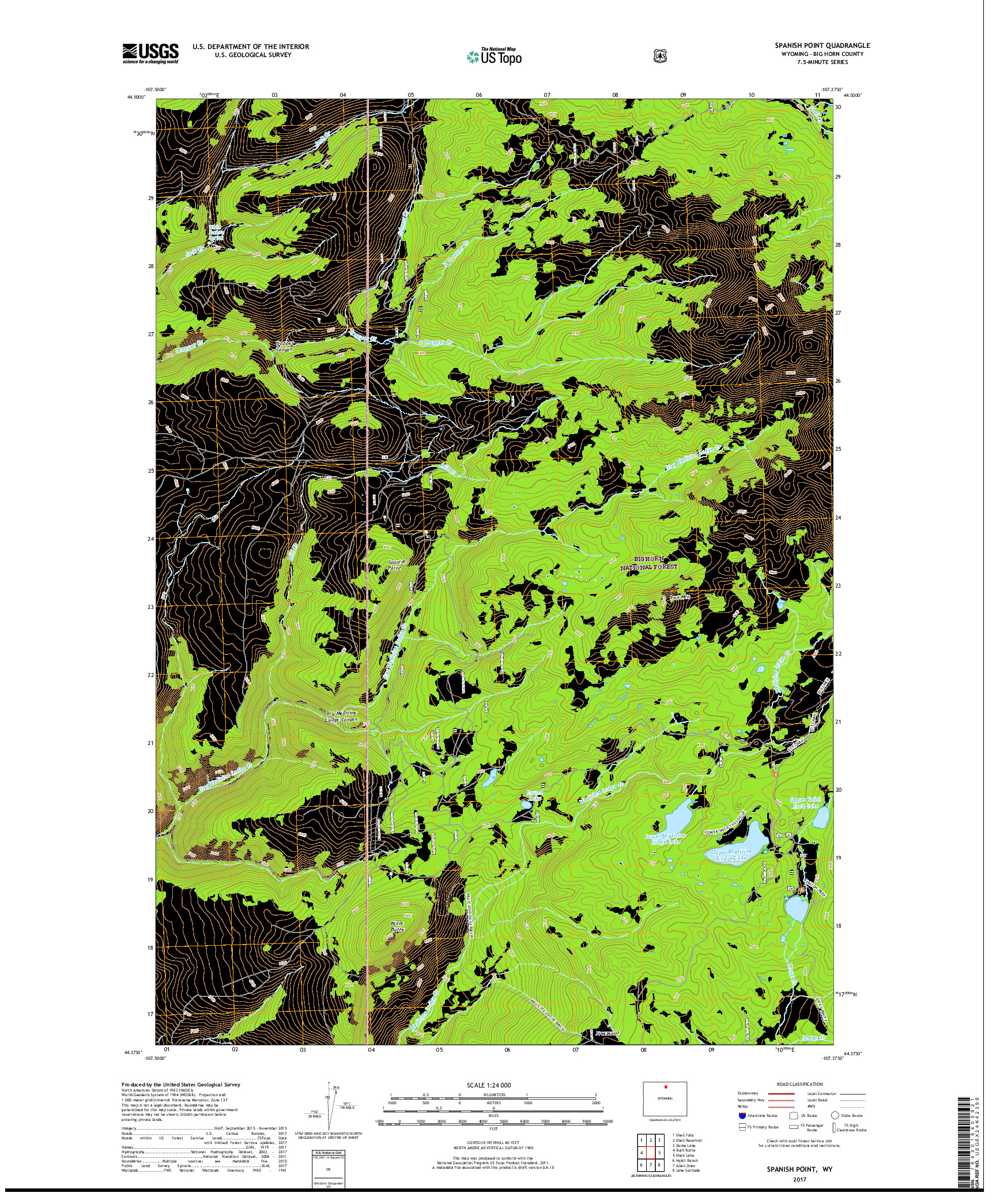 USGS US TOPO 7.5-MINUTE MAP FOR SPANISH POINT, WY 2017