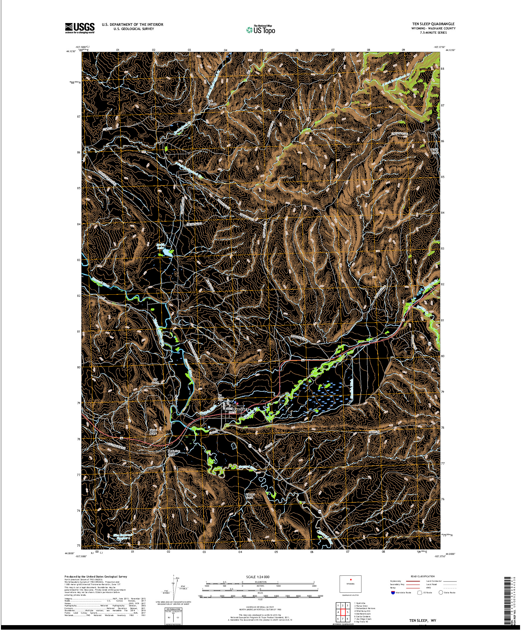 USGS US TOPO 7.5-MINUTE MAP FOR TEN SLEEP, WY 2017