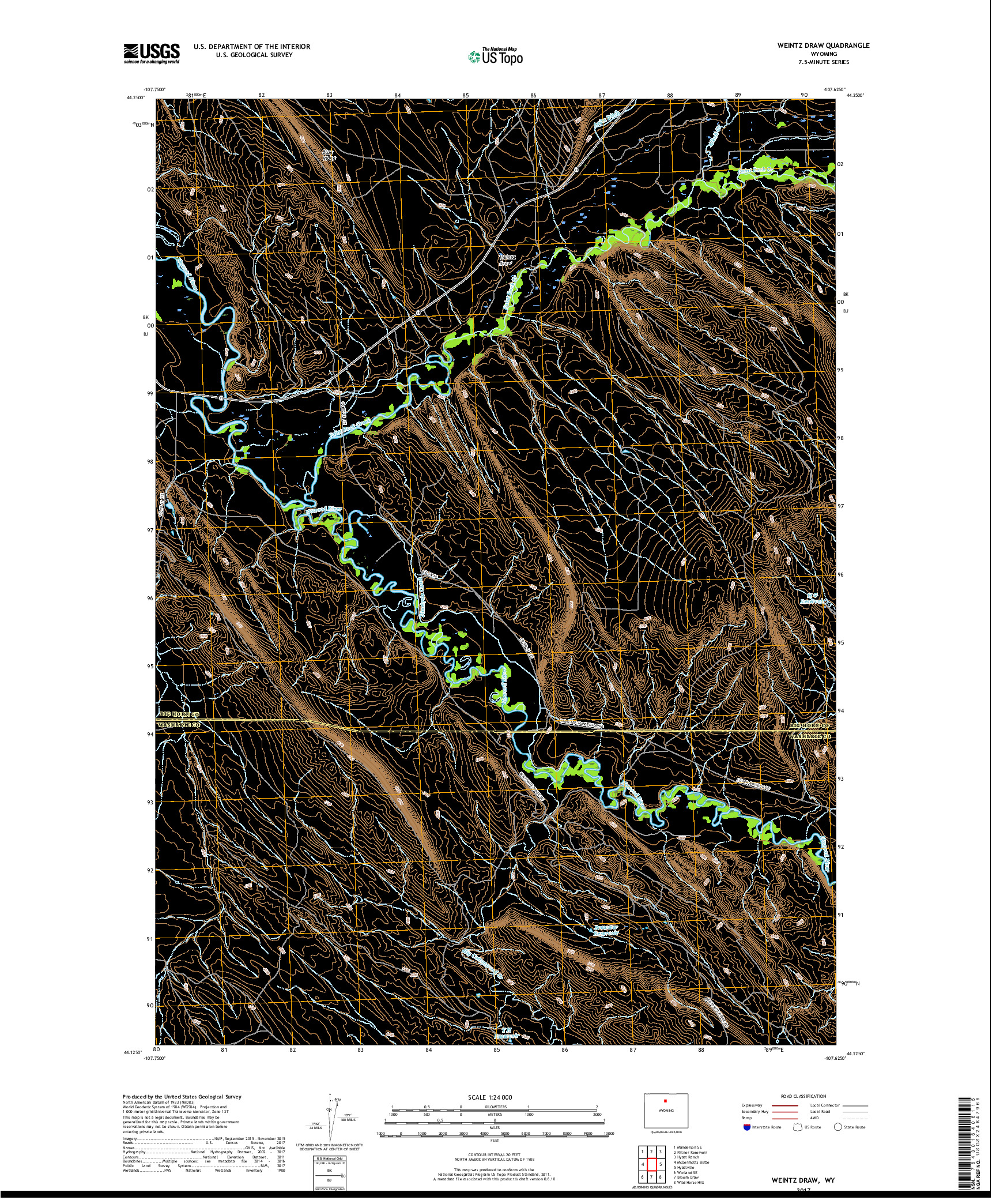 USGS US TOPO 7.5-MINUTE MAP FOR WEINTZ DRAW, WY 2017