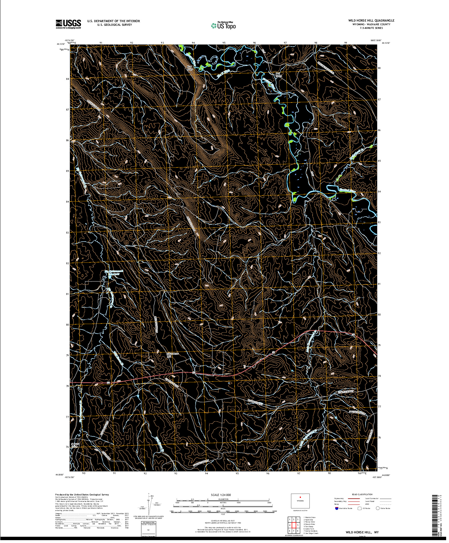 USGS US TOPO 7.5-MINUTE MAP FOR WILD HORSE HILL, WY 2017