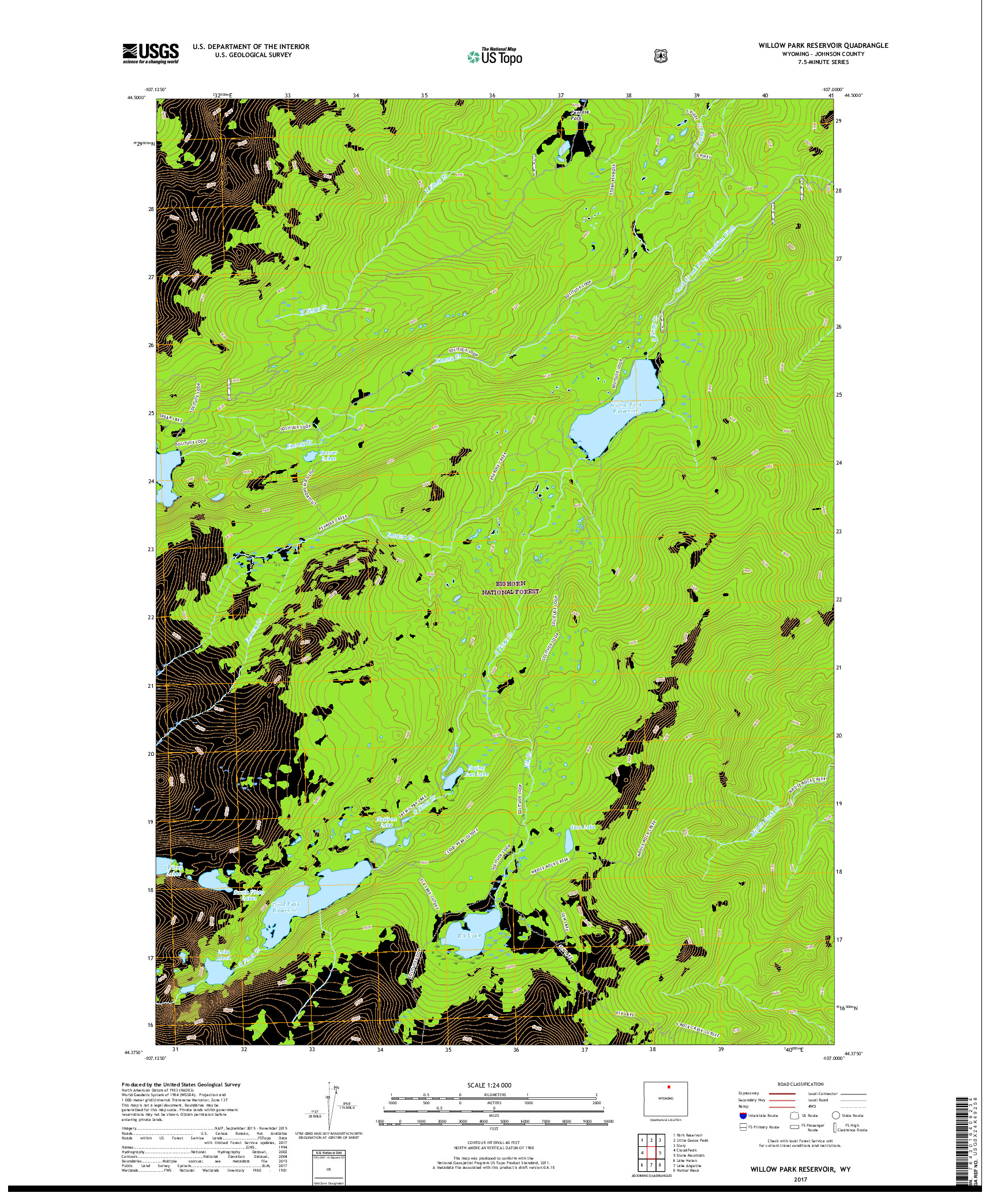 USGS US TOPO 7.5-MINUTE MAP FOR WILLOW PARK RESERVOIR, WY 2017
