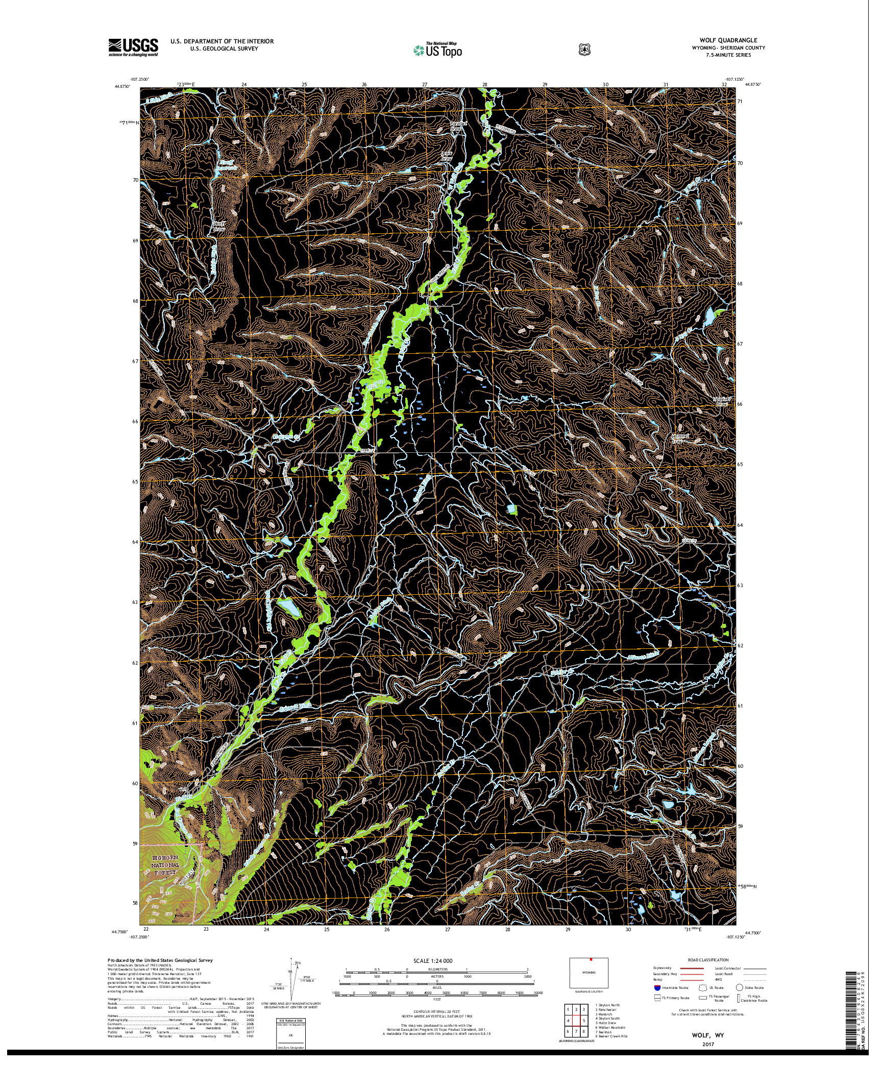 USGS US TOPO 7.5-MINUTE MAP FOR WOLF, WY 2017