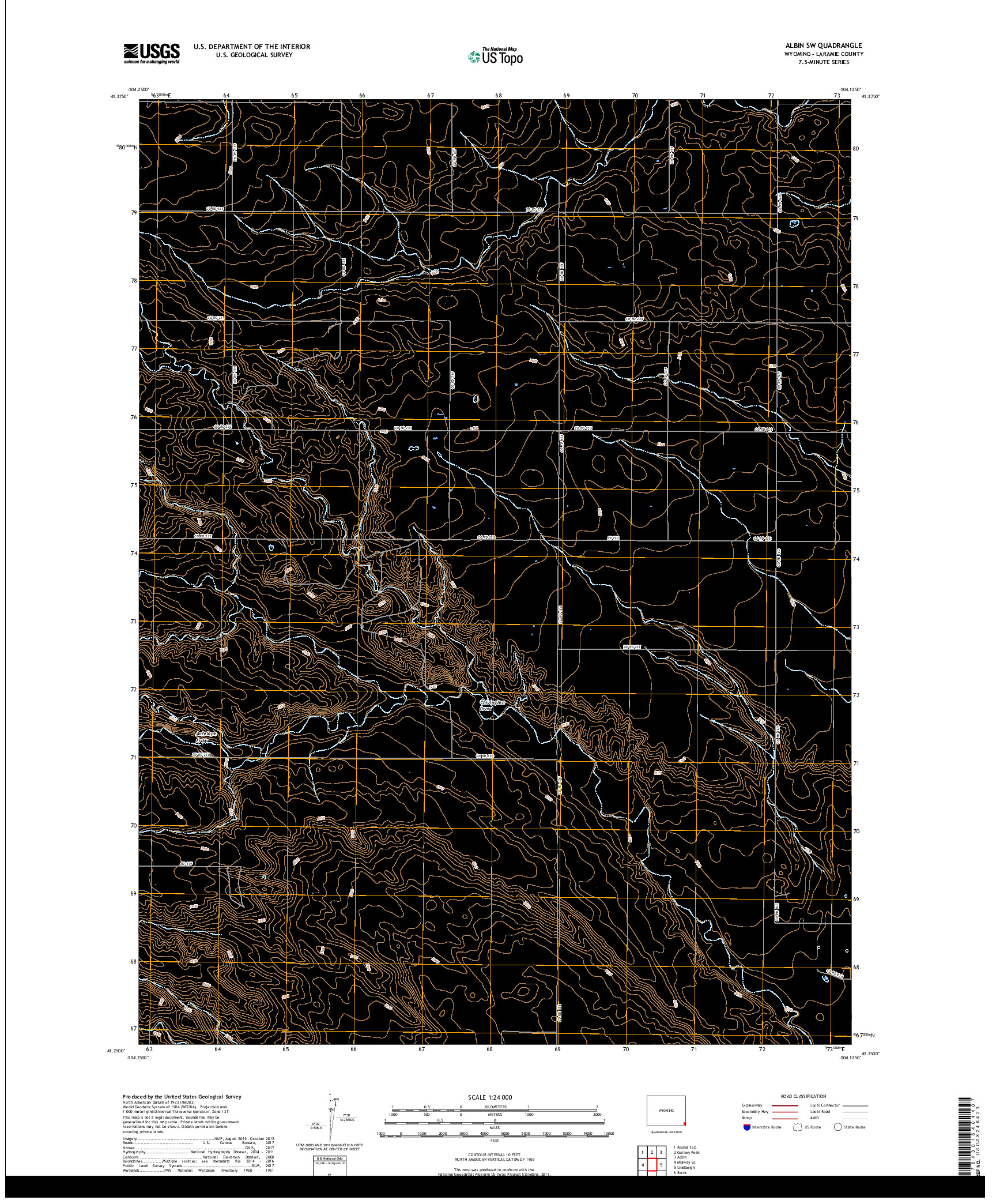 USGS US TOPO 7.5-MINUTE MAP FOR ALBIN SW, WY 2017