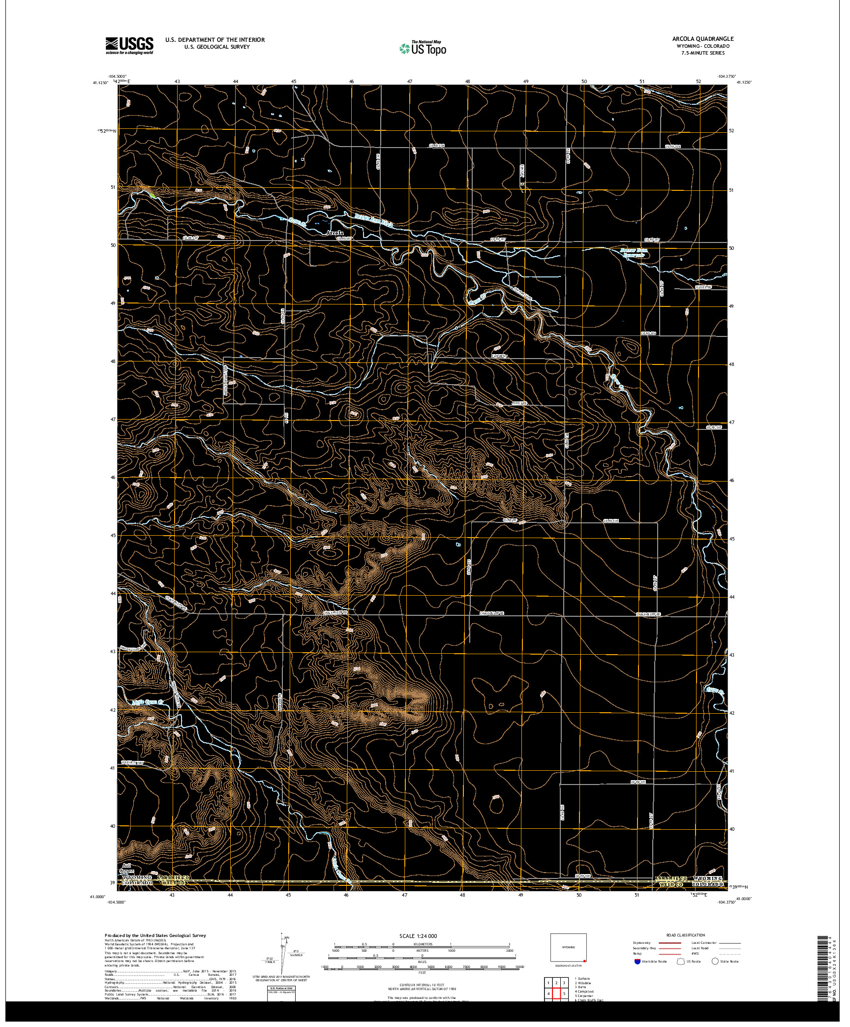 USGS US TOPO 7.5-MINUTE MAP FOR ARCOLA, WY,CO 2017